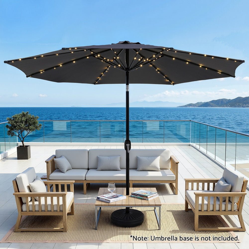 Outdoor Umbrella 2.9m Market Umbrella with String Light Tilt Charcoal Shade - Home & Garden > Shading > Umbrellas & Sunshades - Rivercity House & Home Co. (ABN 18 642 972 209) - Affordable Modern Furniture Australia