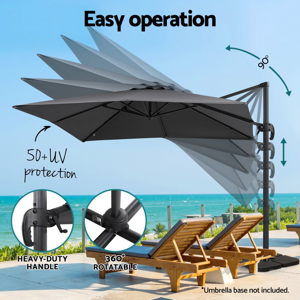 Outdoor Umbrella 3m Umbrellas Cantilever Stand Sun Roma 360 Degree Charcoal - Home & Garden > Shading > Umbrellas & Sunshades - Rivercity House & Home Co. (ABN 18 642 972 209) - Affordable Modern Furniture Australia