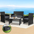 Outdoor Wicker Lounge Setting Black - With Storage Cover