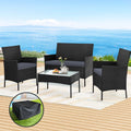 Outdoor Wicker Lounge Setting Black - With Storage Cover