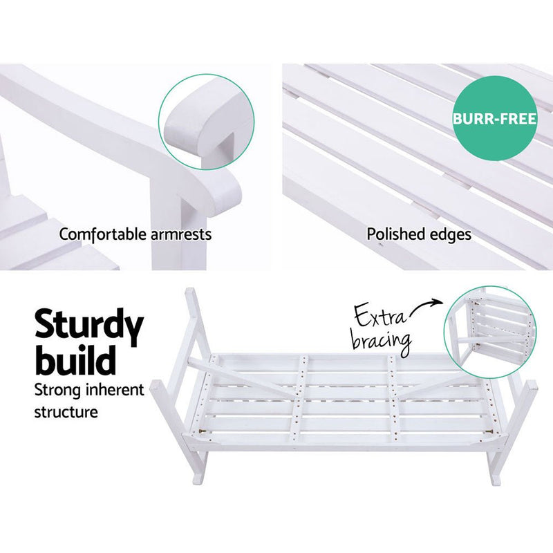 Outdoor Wooden Garden Bench 3 Seat White - Rivercity House & Home Co. (ABN 18 642 972 209) - Affordable Modern Furniture Australia