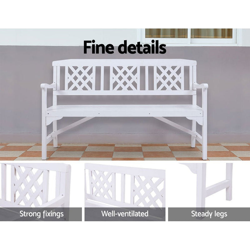 Outdoor Wooden Garden Bench 3 Seat White - Rivercity House & Home Co. (ABN 18 642 972 209) - Affordable Modern Furniture Australia