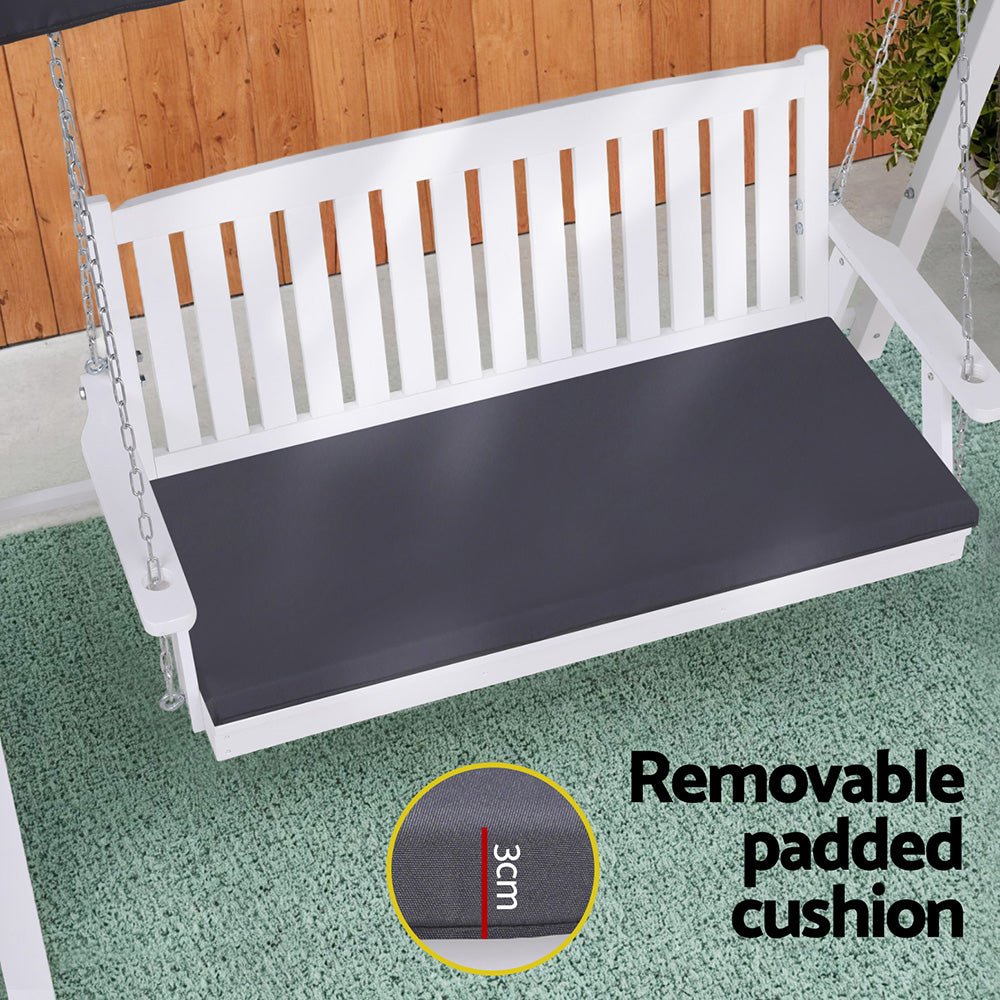 Outdoor Wooden Swing Chair Garden Bench Canopy Cushion 3 Seater White - Furniture > Outdoor > Outdoor Chairs - Rivercity House & Home Co. (ABN 18 642 972 209) - Affordable Modern Furniture Australia