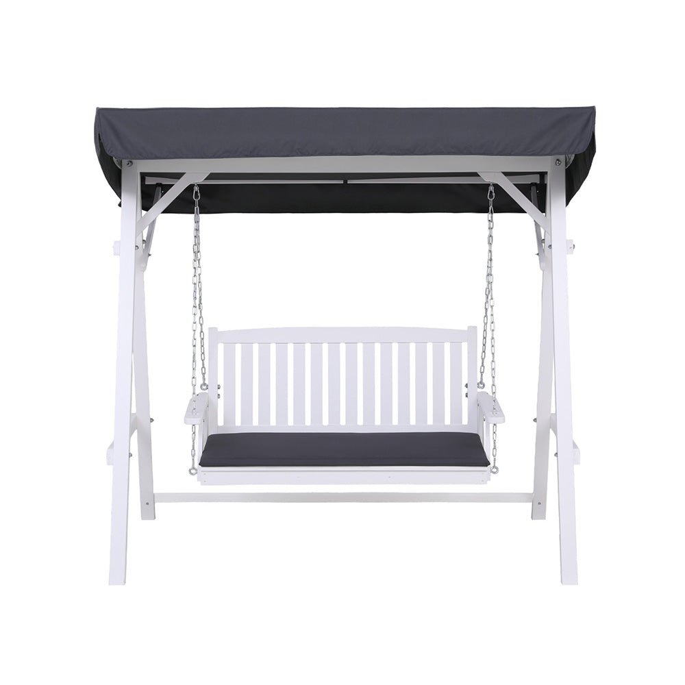 Outdoor Wooden Swing Chair Garden Bench Canopy Cushion 3 Seater White - Furniture > Outdoor > Outdoor Chairs - Rivercity House & Home Co. (ABN 18 642 972 209) - Affordable Modern Furniture Australia