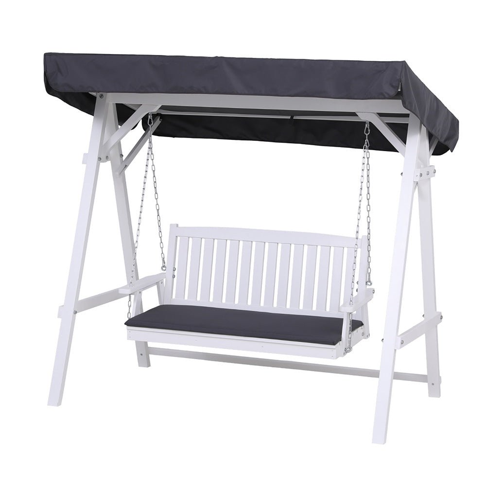 Outdoor Wooden Swing Chair Garden Bench Canopy Cushion 3 Seater White - Furniture > Outdoor > Outdoor Chairs - Rivercity House & Home Co. (ABN 18 642 972 209) - Affordable Modern Furniture Australia