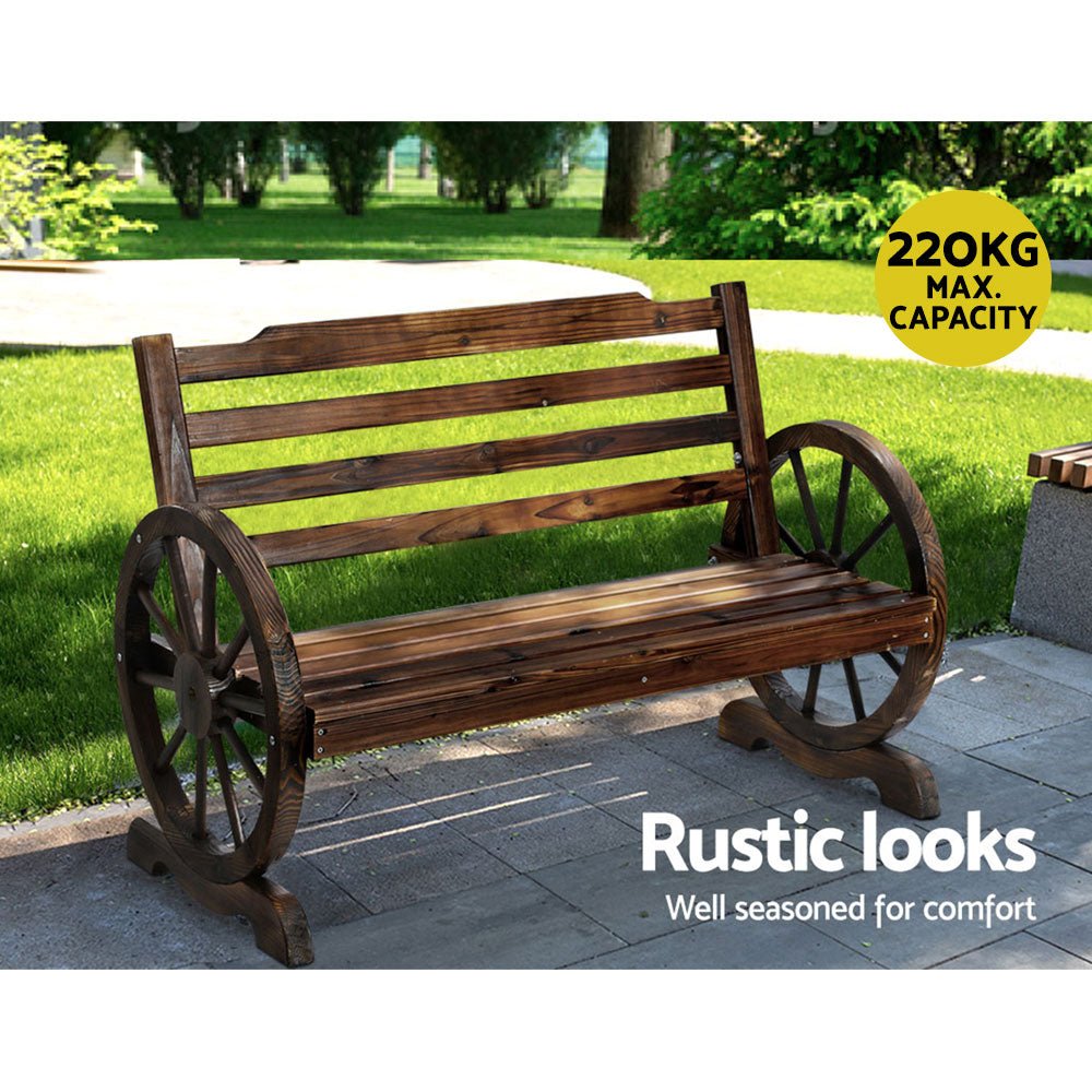 Outdoor Wooden Wagon Wheel Bench - Brown - Rivercity House & Home Co. (ABN 18 642 972 209) - Affordable Modern Furniture Australia