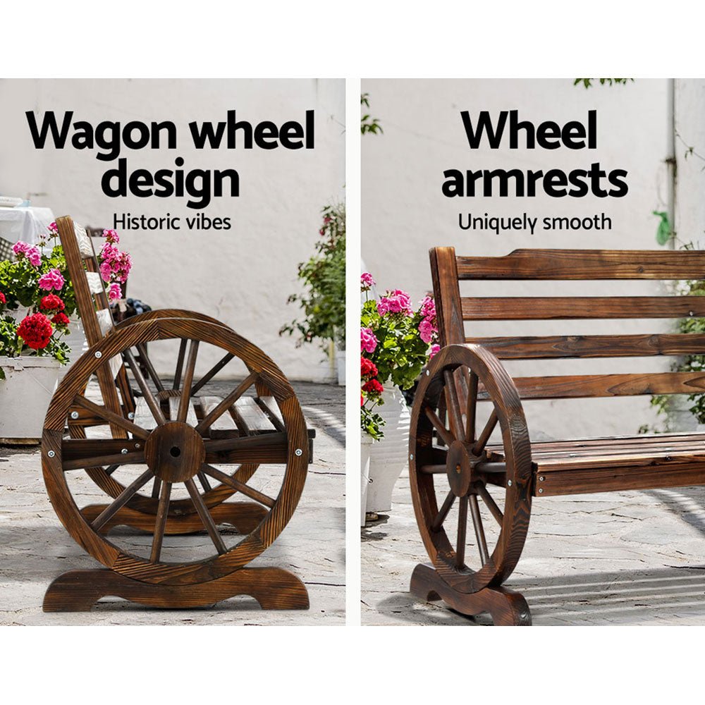 Outdoor Wooden Wagon Wheel Bench - Brown - Rivercity House & Home Co. (ABN 18 642 972 209) - Affordable Modern Furniture Australia