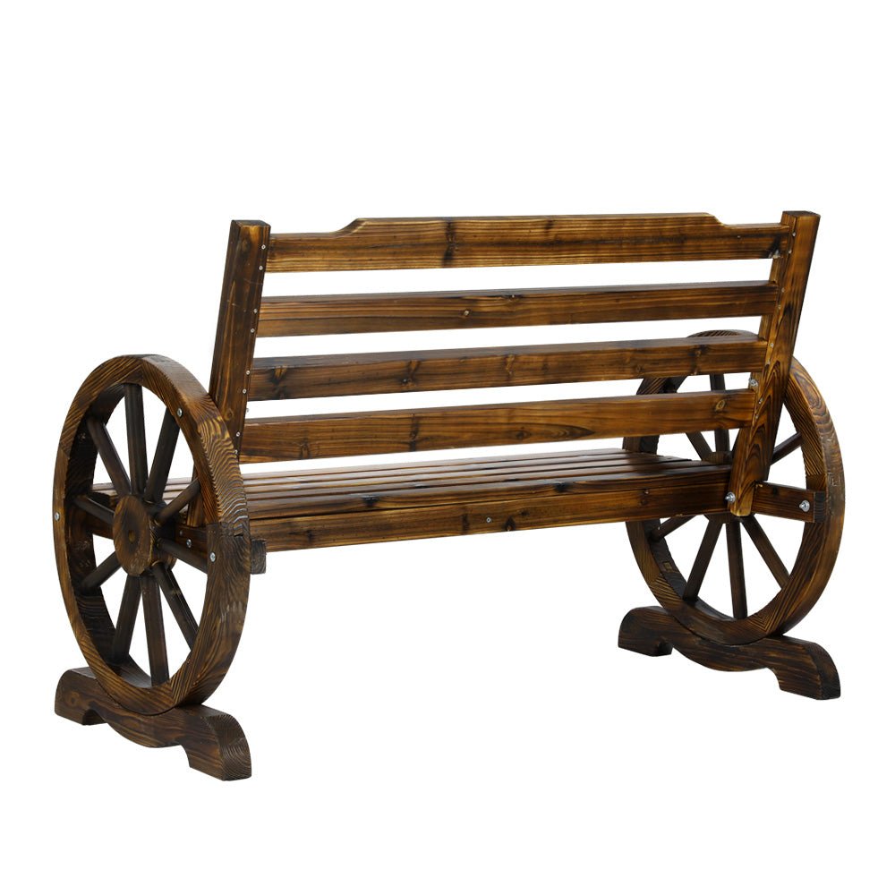 Outdoor Wooden Wagon Wheel Bench - Brown - Rivercity House & Home Co. (ABN 18 642 972 209) - Affordable Modern Furniture Australia