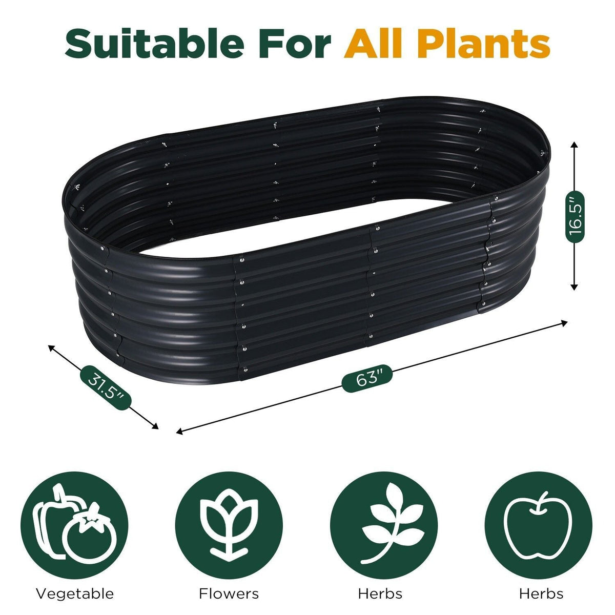 Oval Raised Garden Bed 160x80x42cm Galvanised Steel Planter - Home & Garden > Garden Beds > Garden Beds & Planters - Rivercity House & Home Co. (ABN 18 642 972 209) - Affordable Modern Furniture Australia