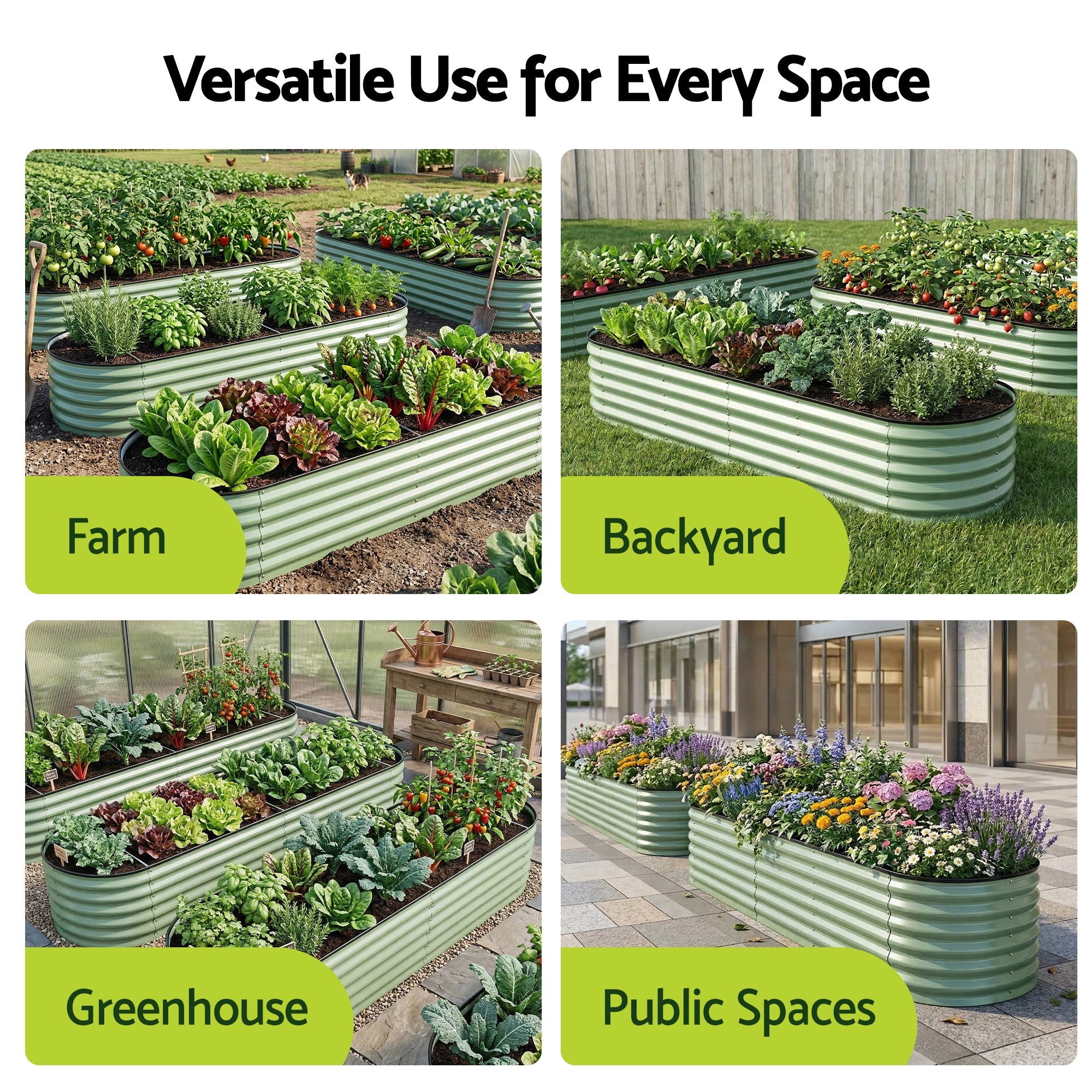Oval Raised Garden Bed Galvanised Planter Box Rust Resistant 240x60x45cm Green - Home & Garden > Garden Beds > Garden Beds & Planters - Rivercity House & Home Co. (ABN 18 642 972 209) - Affordable Modern Furniture Australia