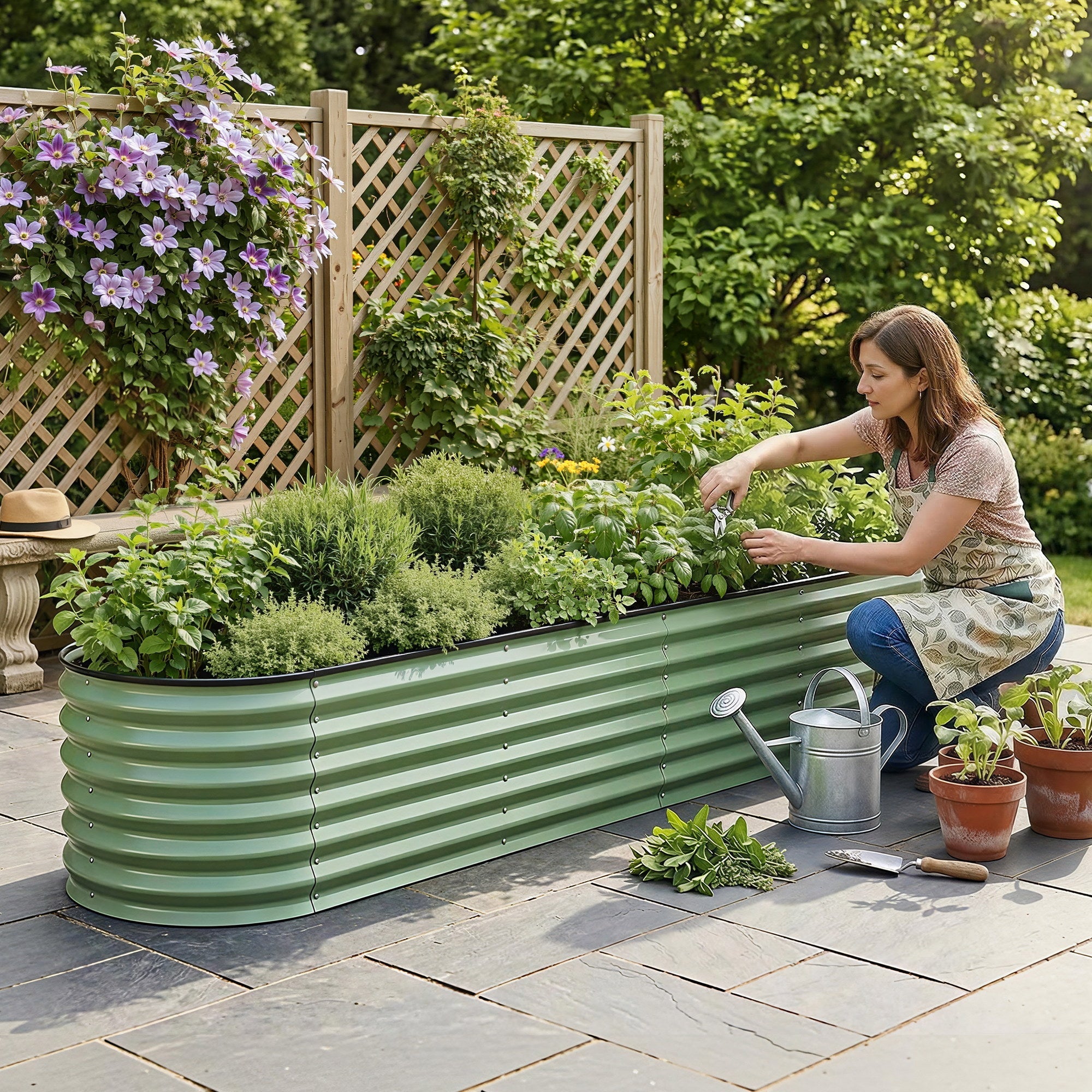 Oval Raised Garden Bed Galvanised Planter Box Rust Resistant 240x60x45cm Green - Home & Garden > Garden Beds > Garden Beds & Planters - Rivercity House & Home Co. (ABN 18 642 972 209) - Affordable Modern Furniture Australia