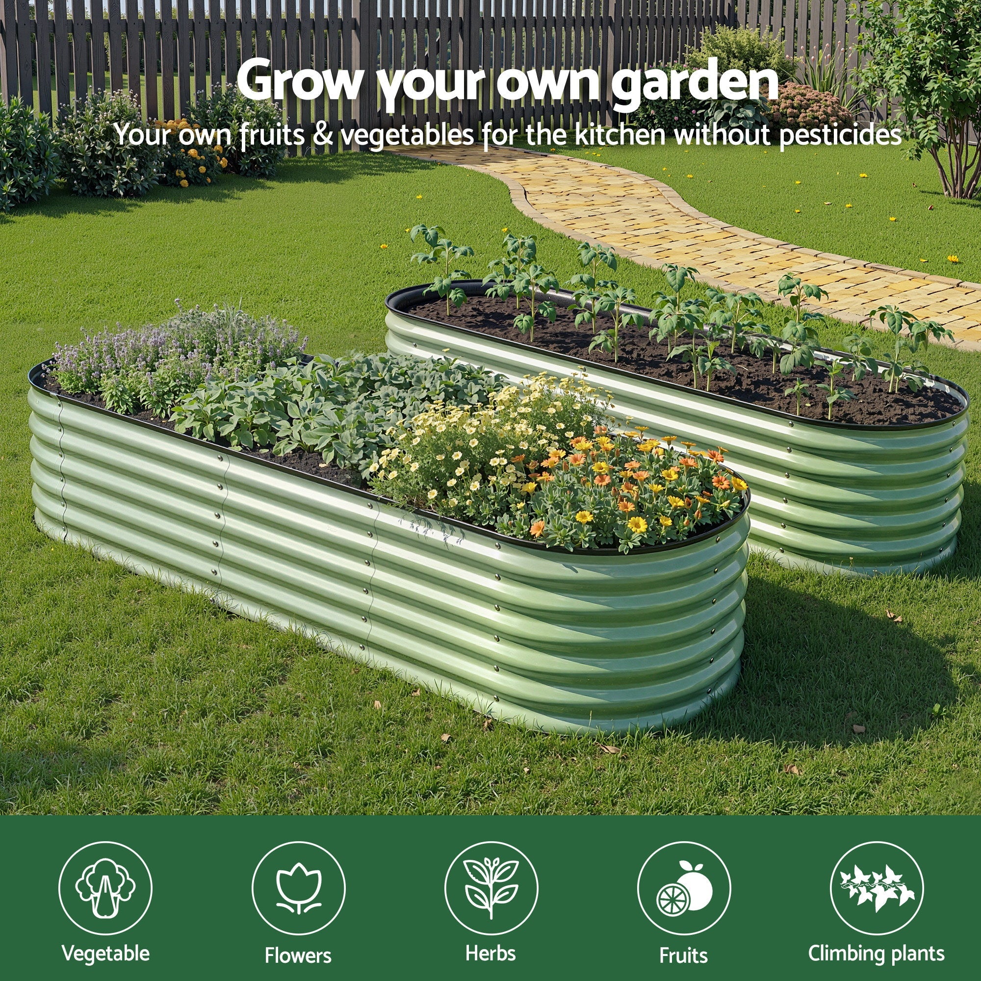 Oval Raised Garden Bed Galvanised Planter Box Rust Resistant 240x60x45cm Green - Home & Garden > Garden Beds > Garden Beds & Planters - Rivercity House & Home Co. (ABN 18 642 972 209) - Affordable Modern Furniture Australia