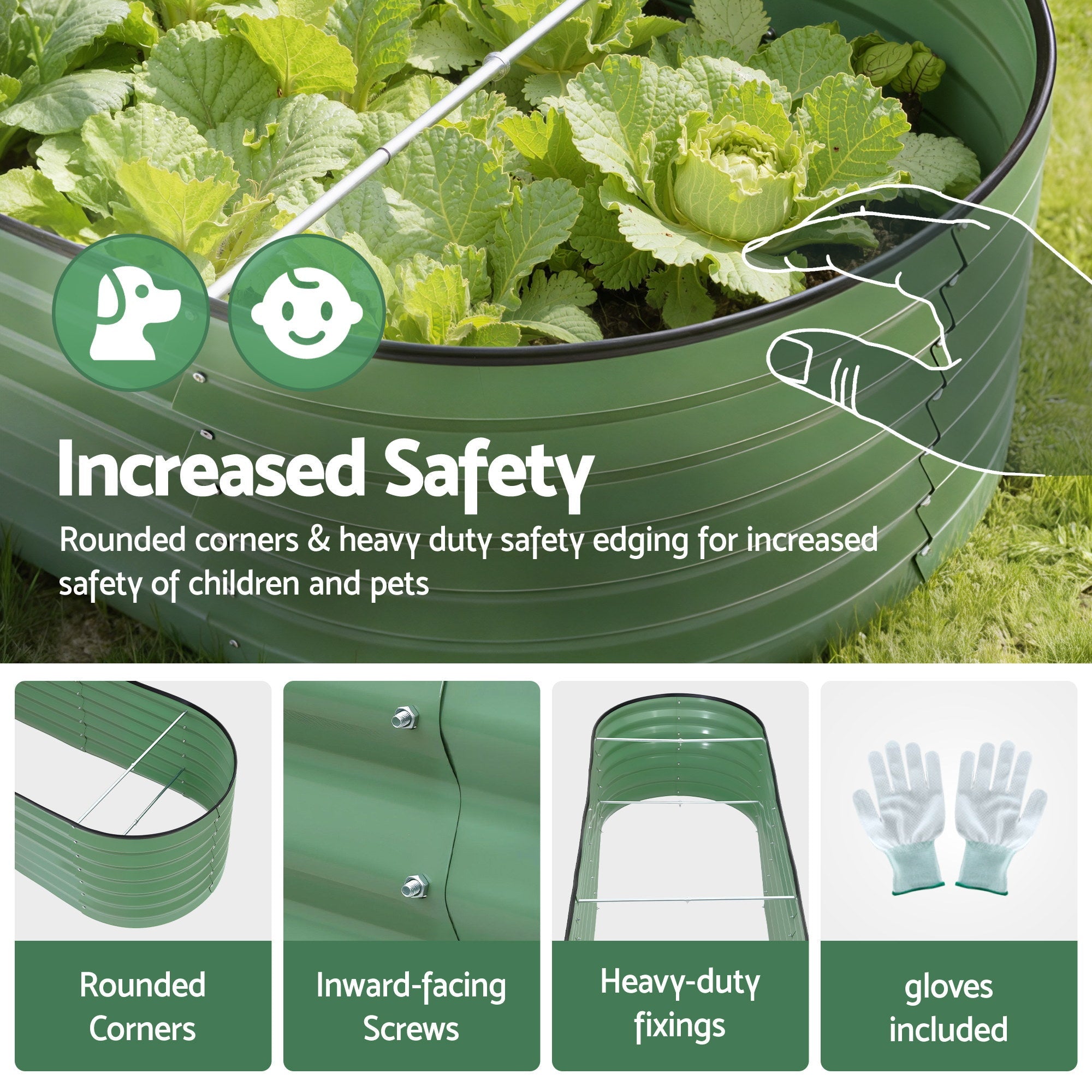 Oval Raised Garden Bed Galvanised Planter Box Rust Resistant 240x60x45cm Green - Home & Garden > Garden Beds > Garden Beds & Planters - Rivercity House & Home Co. (ABN 18 642 972 209) - Affordable Modern Furniture Australia