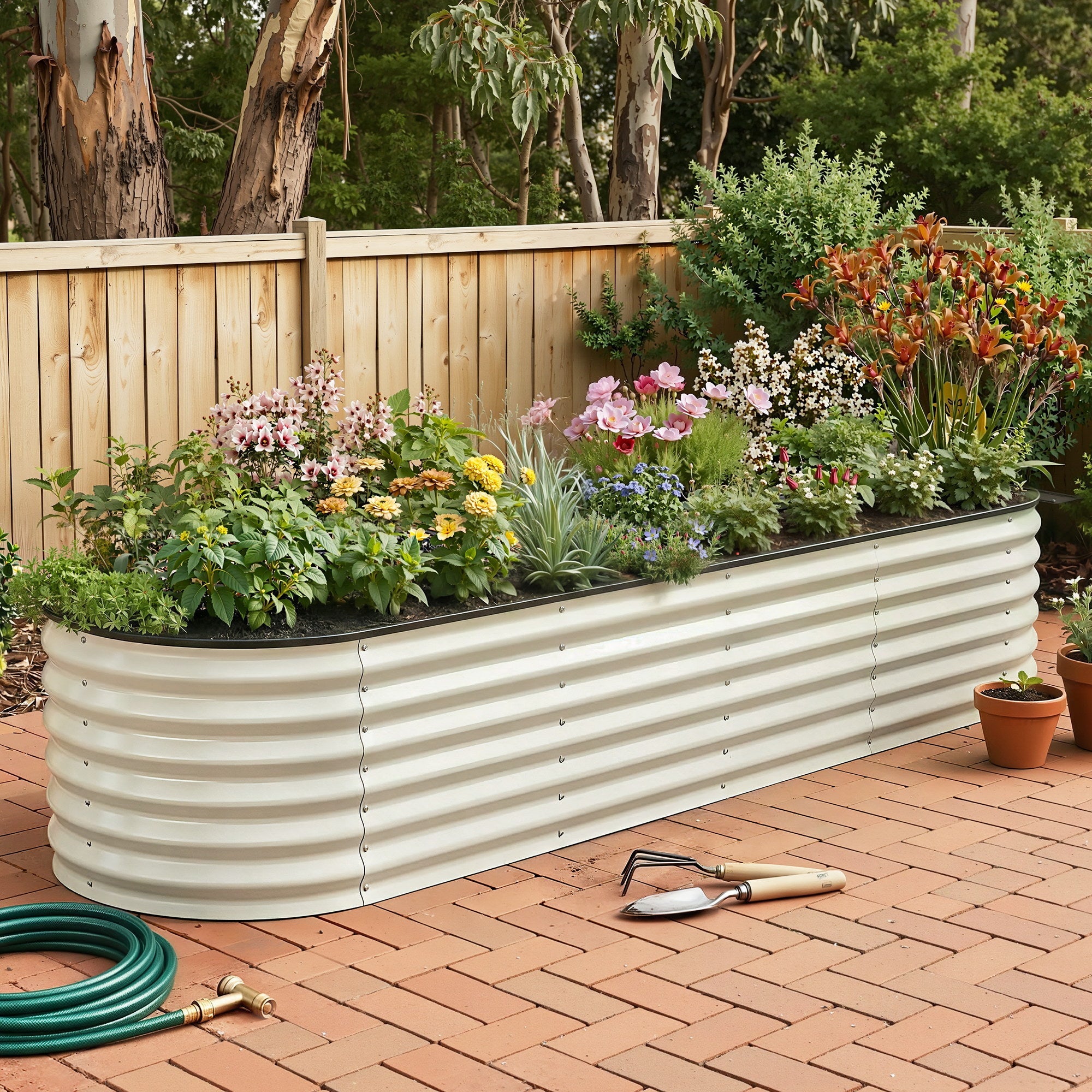 Oval Raised Garden Bed Galvanised Planter Box Rust Resistant 240x60x45cm White - Home & Garden > Garden Beds > Garden Beds & Planters - Rivercity House & Home Co. (ABN 18 642 972 209) - Affordable Modern Furniture Australia