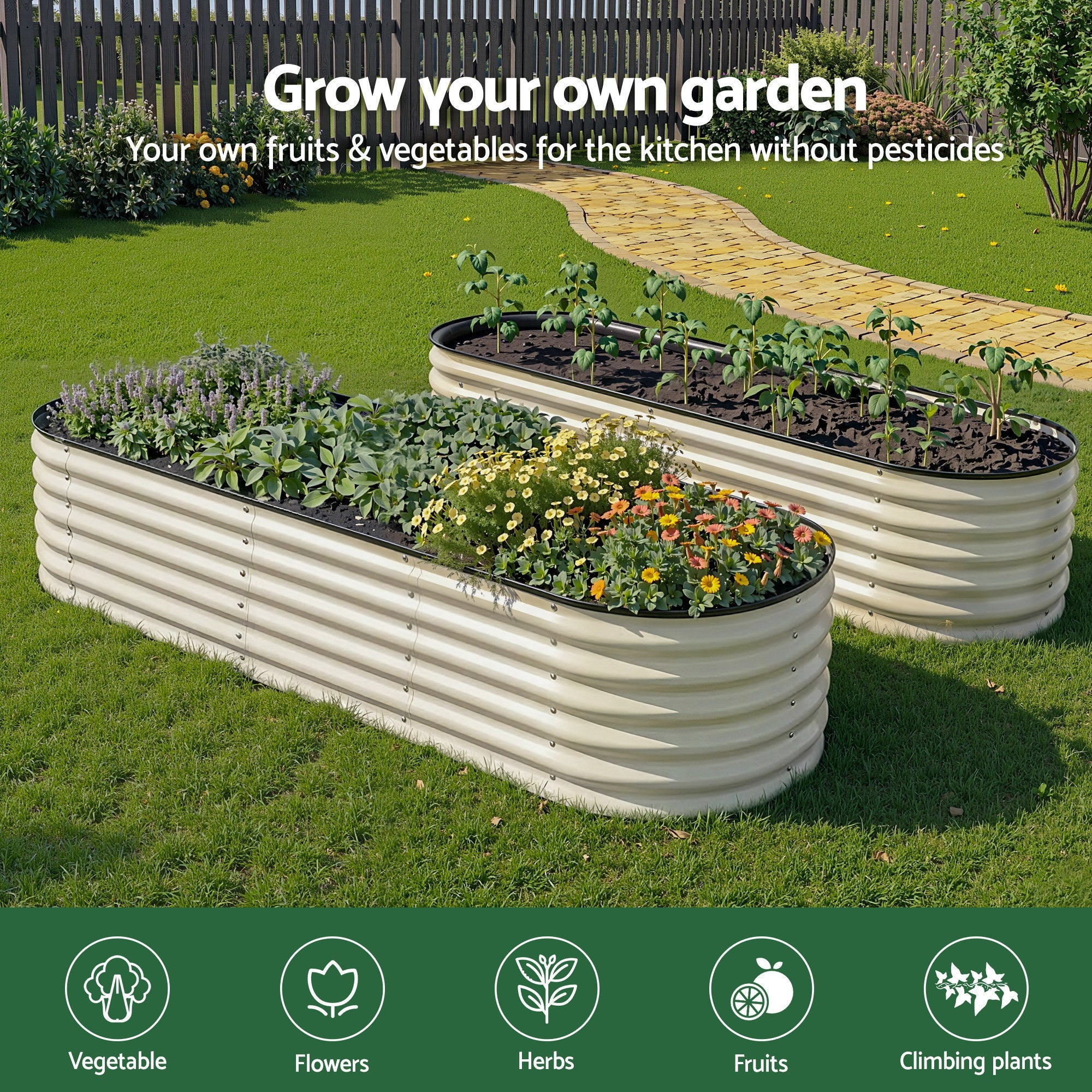 Oval Raised Garden Bed Galvanised Planter Box Rust Resistant 240x60x45cm White - Home & Garden > Garden Beds > Garden Beds & Planters - Rivercity House & Home Co. (ABN 18 642 972 209) - Affordable Modern Furniture Australia