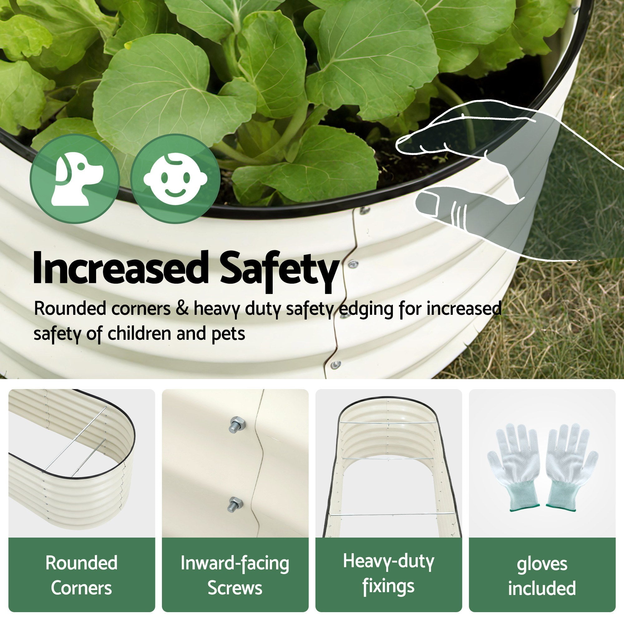 Oval Raised Garden Bed Galvanised Planter Box Rust Resistant 240x60x45cm White - Home & Garden > Garden Beds > Garden Beds & Planters - Rivercity House & Home Co. (ABN 18 642 972 209) - Affordable Modern Furniture Australia