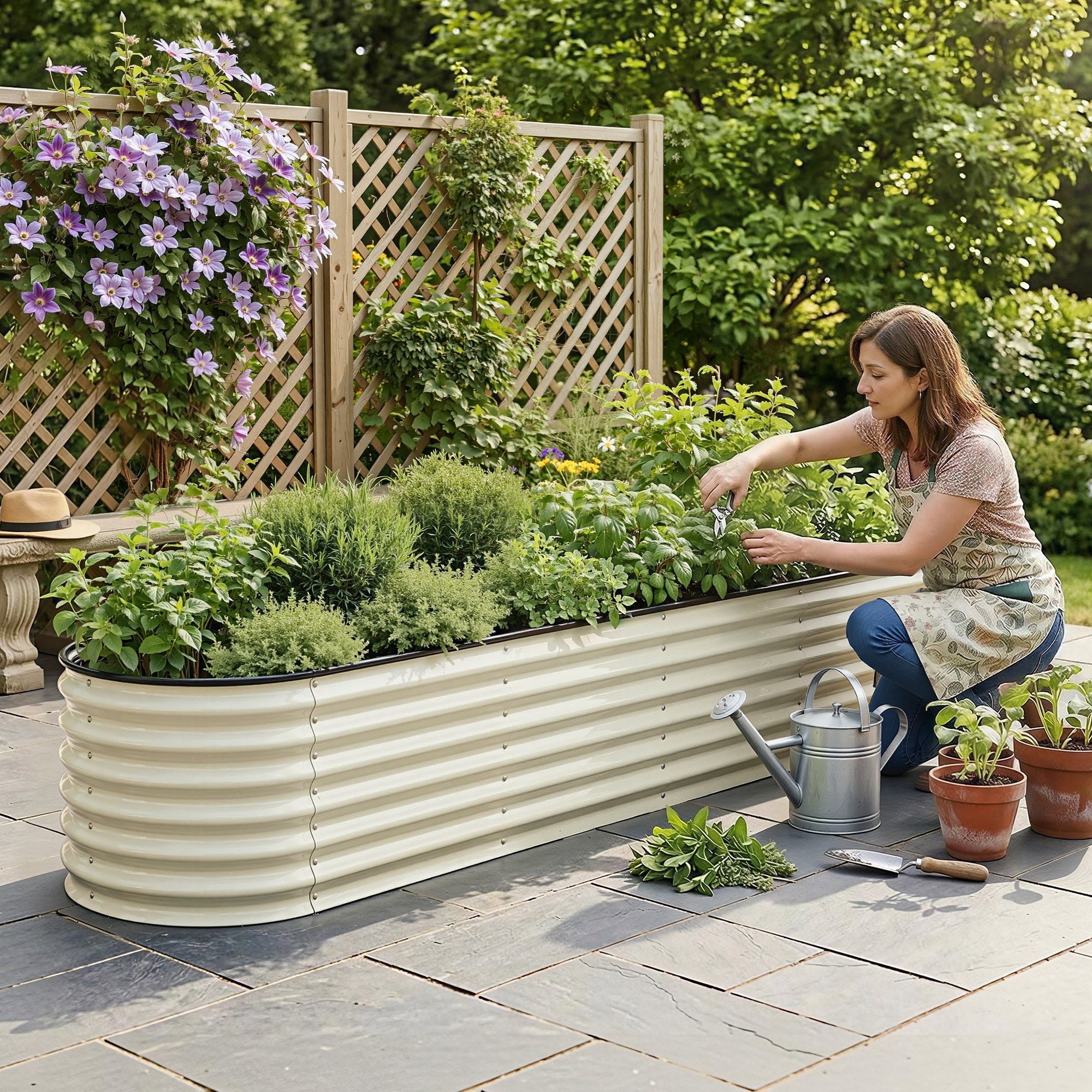Oval Raised Garden Bed Galvanised Planter Box Rust Resistant 240x60x45cm White - Home & Garden > Garden Beds > Garden Beds & Planters - Rivercity House & Home Co. (ABN 18 642 972 209) - Affordable Modern Furniture Australia