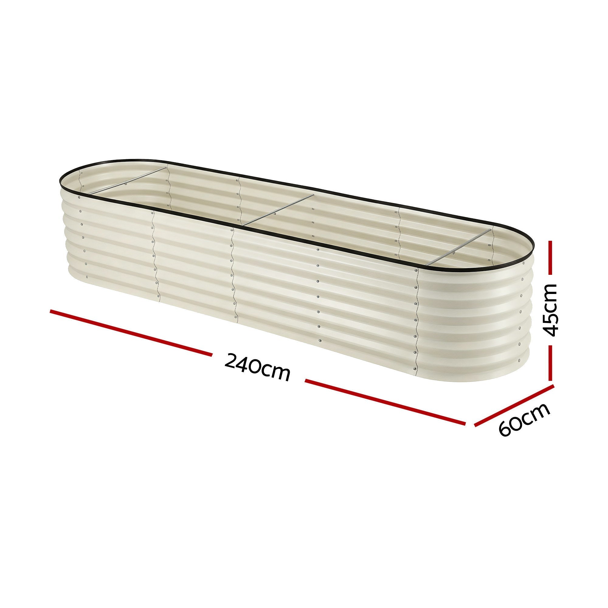 Oval Raised Garden Bed Galvanised Planter Box Rust Resistant 240x60x45cm White - Home & Garden > Garden Beds > Garden Beds & Planters - Rivercity House & Home Co. (ABN 18 642 972 209) - Affordable Modern Furniture Australia
