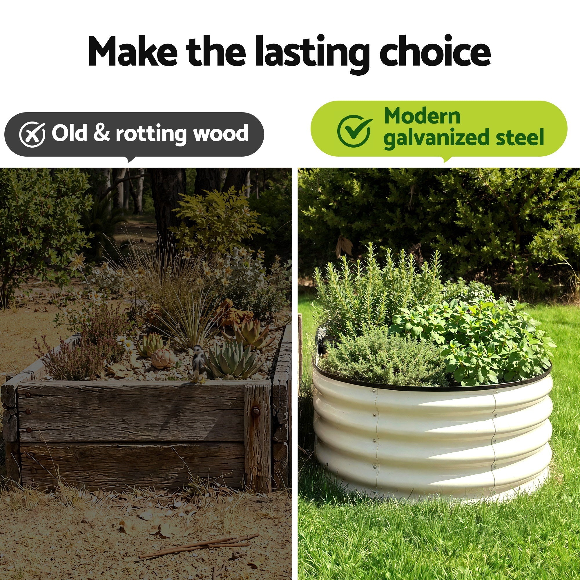 Oval Raised Garden Bed Galvanised Planter Box Rust Resistant 240x60x45cm White - Home & Garden > Garden Beds > Garden Beds & Planters - Rivercity House & Home Co. (ABN 18 642 972 209) - Affordable Modern Furniture Australia