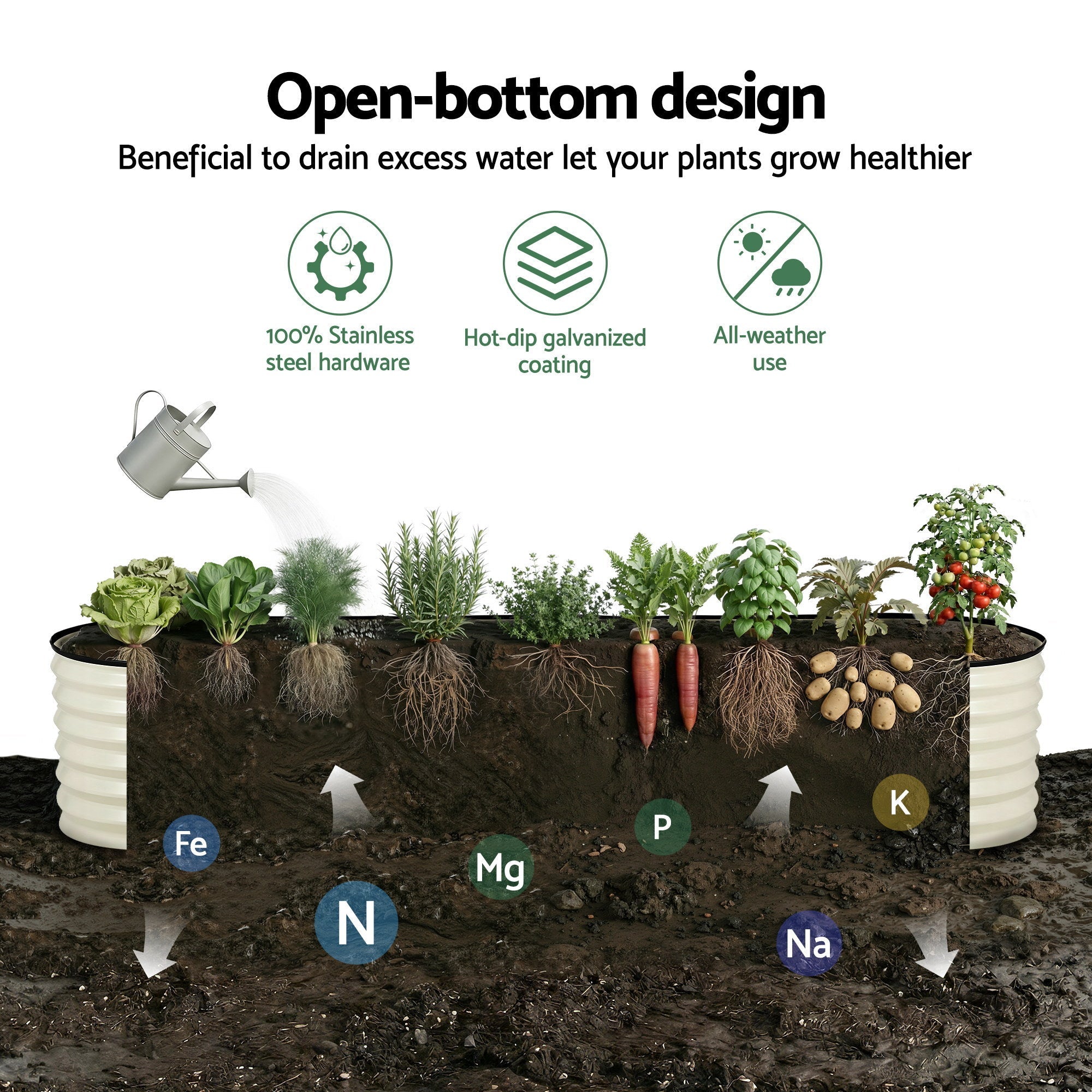 Oval Raised Garden Bed Galvanised Planter Box Rust Resistant 240x60x45cm White - Home & Garden > Garden Beds > Garden Beds & Planters - Rivercity House & Home Co. (ABN 18 642 972 209) - Affordable Modern Furniture Australia