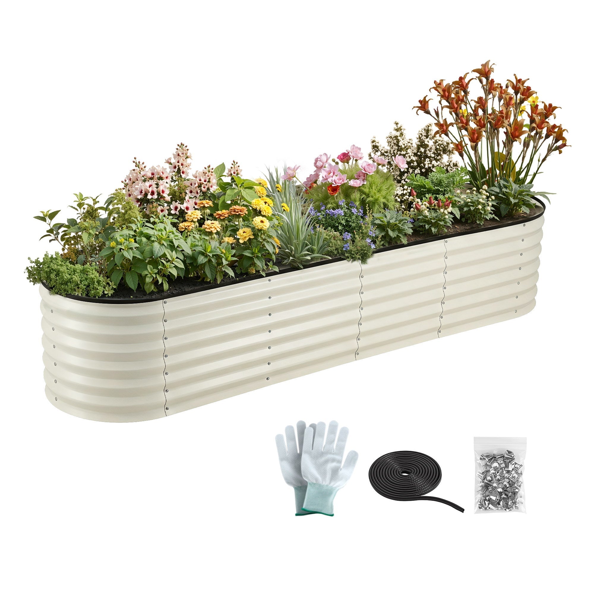 Oval Raised Garden Bed Galvanised Planter Box Rust Resistant 240x60x45cm White - Home & Garden > Garden Beds > Garden Beds & Planters - Rivercity House & Home Co. (ABN 18 642 972 209) - Affordable Modern Furniture Australia