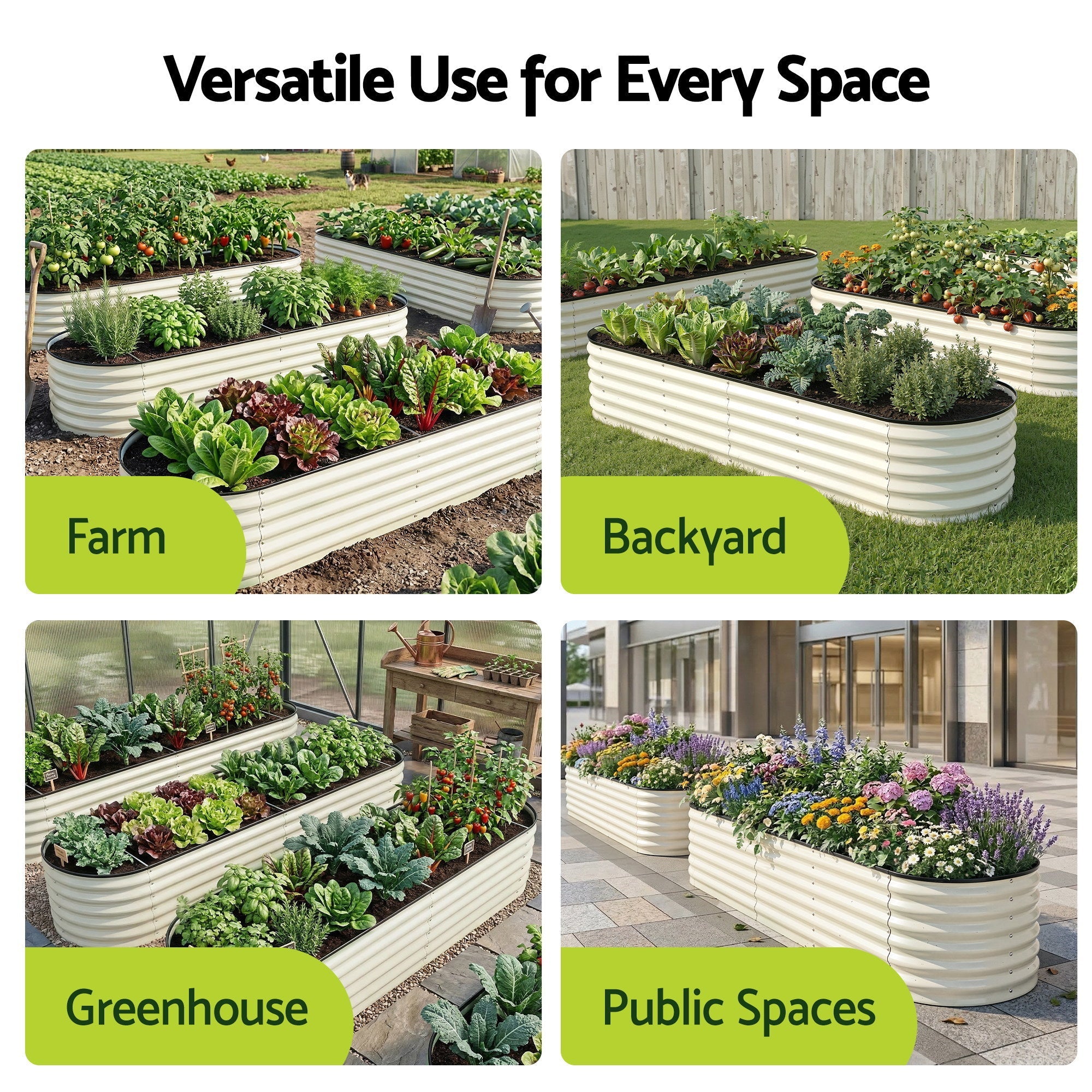 Oval Raised Garden Bed Galvanised Planter Box Rust Resistant 240x60x45cm White - Home & Garden > Garden Beds > Garden Beds & Planters - Rivercity House & Home Co. (ABN 18 642 972 209) - Affordable Modern Furniture Australia