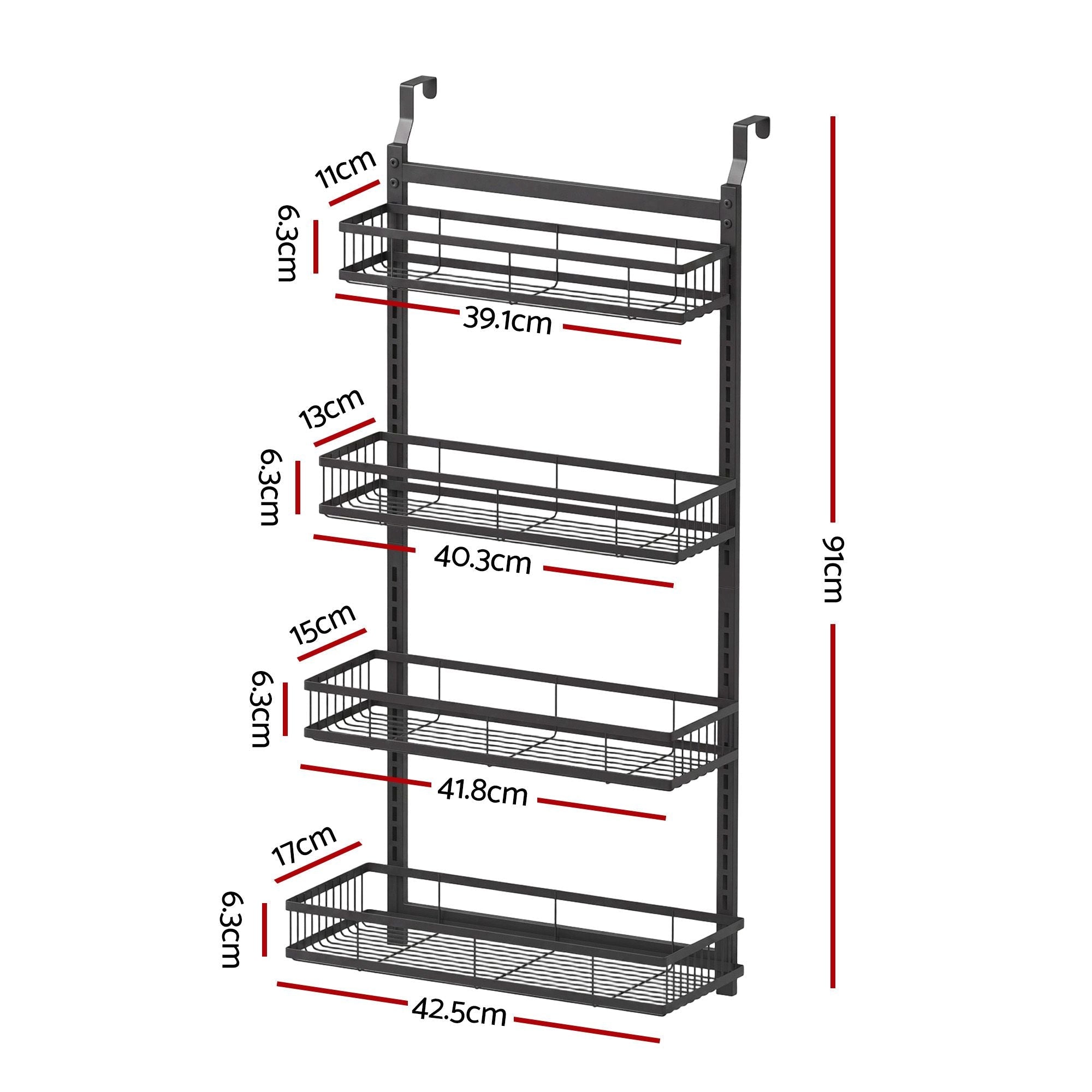 Over Door Bathroom Rack Hanging Organiser 4 Tier No Drill 91cm Black - Furniture > Bathroom > Bathroom Cabinets, Cupboards & Storage - Rivercity House & Home Co. (ABN 18 642 972 209) - Affordable Modern Furniture Australia