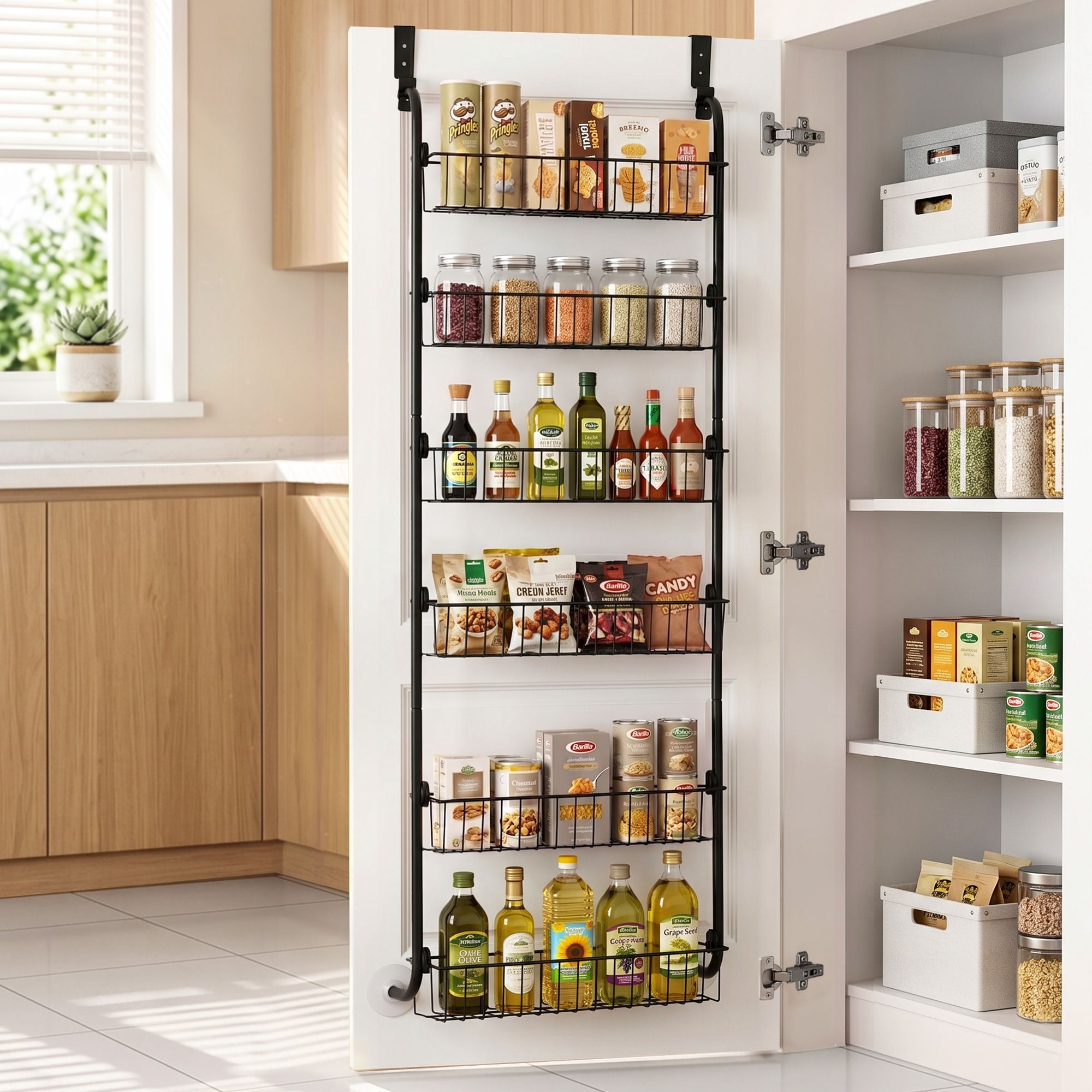 Over Door Storage Hanger Pantry 6 - Tier Metal Hook Hanging Organiser Black - Tools > Tools Storage > Wall Storage Racks - Rivercity House & Home Co. (ABN 18 642 972 209) - Affordable Modern Furniture Australia