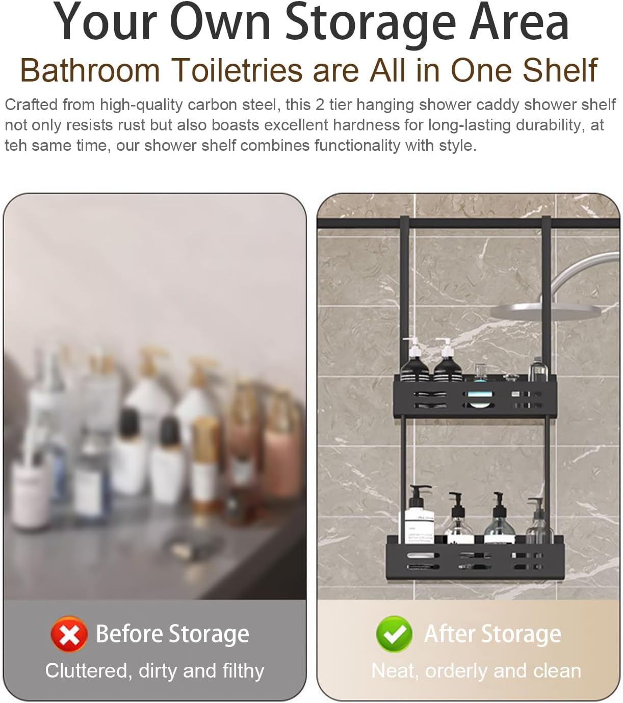 Over the Door 2 - tier Shower Caddy Organizer Shelf with Hooks for Bathroom - Home & Garden > DIY > Kitchen & Bathroom DIY - Rivercity House & Home Co. (ABN 18 642 972 209) - Affordable Modern Furniture Australia