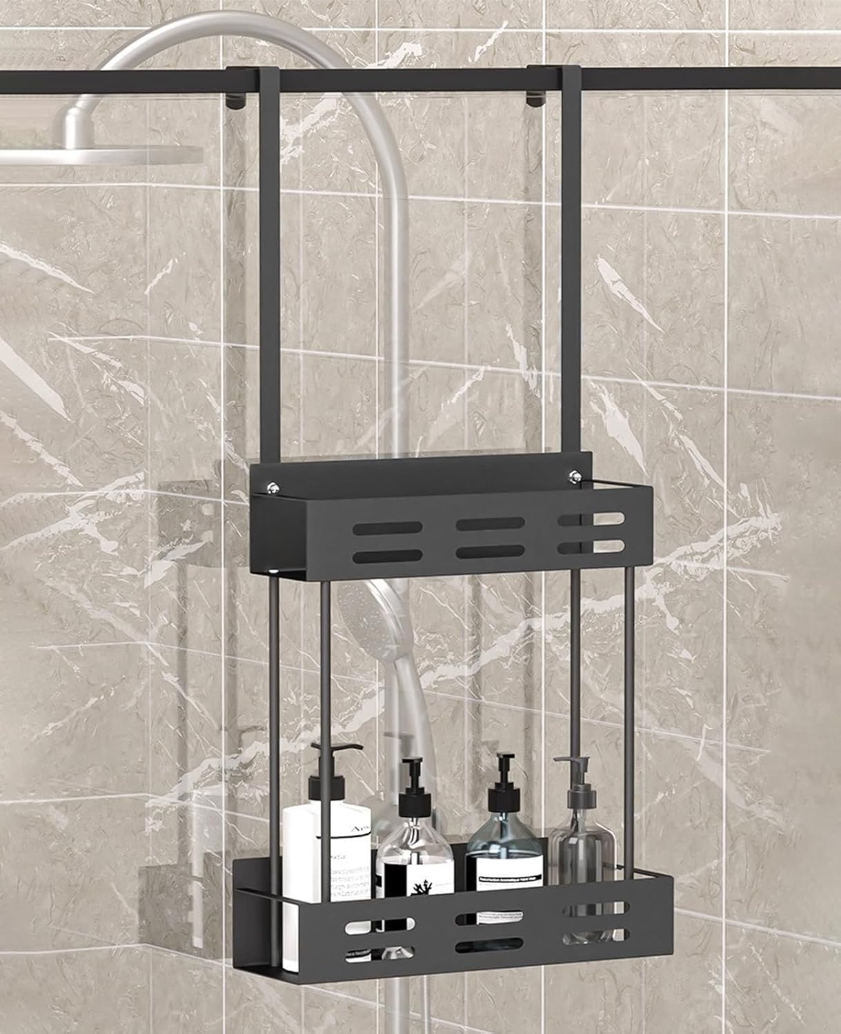 Over the Door 2 - tier Shower Caddy Organizer Shelf with Hooks for Bathroom - Home & Garden > DIY > Kitchen & Bathroom DIY - Rivercity House & Home Co. (ABN 18 642 972 209) - Affordable Modern Furniture Australia