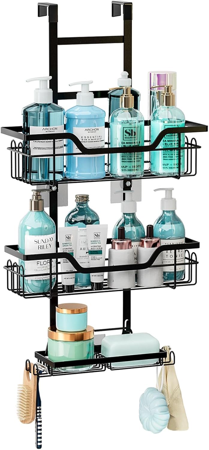 Over the Door 3 - tier Shower Caddy Organizer Shelf with Hooks for Bathroom - Home & Garden > DIY > Kitchen & Bathroom DIY - Rivercity House & Home Co. (ABN 18 642 972 209) - Affordable Modern Furniture Australia