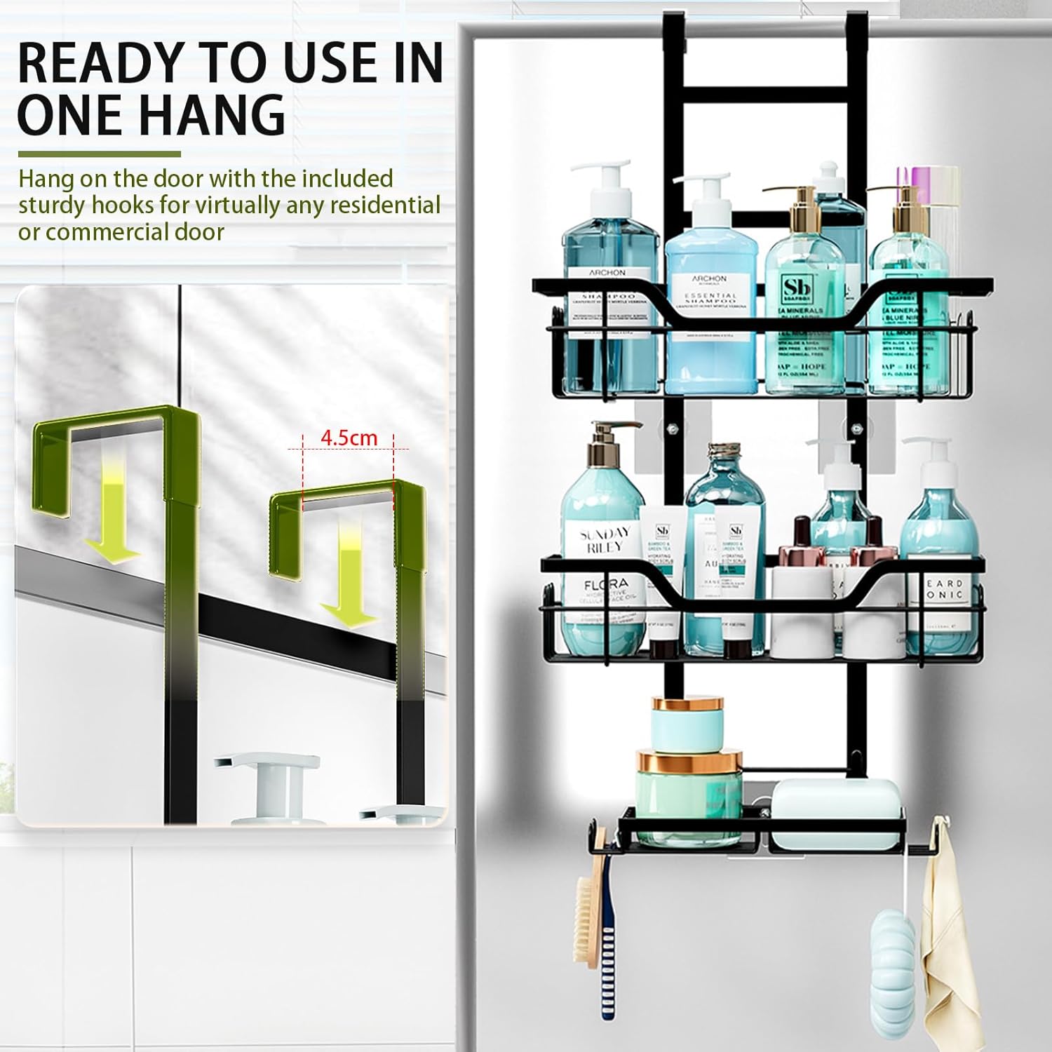 Over the Door 3 - tier Shower Caddy Organizer Shelf with Hooks for Bathroom - Home & Garden > DIY > Kitchen & Bathroom DIY - Rivercity House & Home Co. (ABN 18 642 972 209) - Affordable Modern Furniture Australia