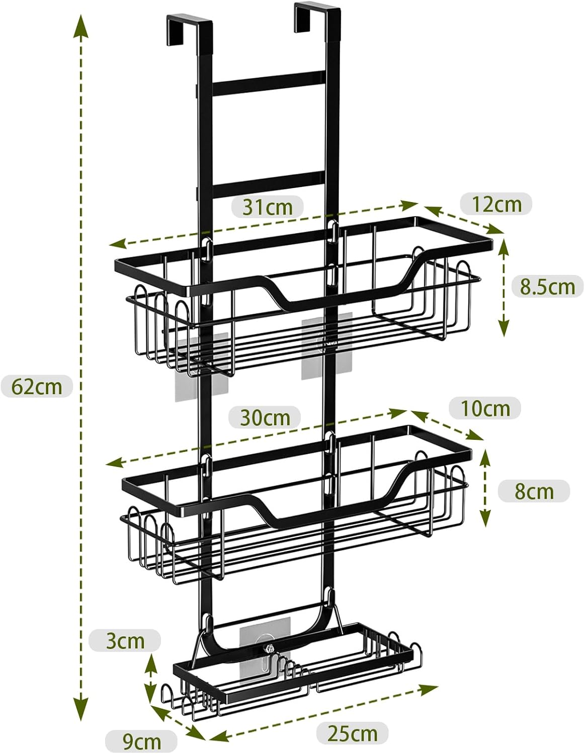 Over the Door 3 - tier Shower Caddy Organizer Shelf with Hooks for Bathroom - Home & Garden > DIY > Kitchen & Bathroom DIY - Rivercity House & Home Co. (ABN 18 642 972 209) - Affordable Modern Furniture Australia