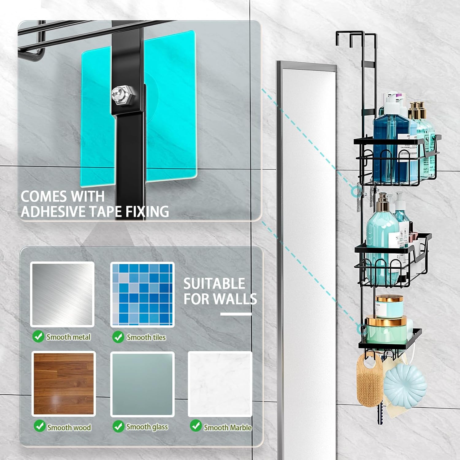 Over the Door 3 - tier Shower Caddy Organizer Shelf with Hooks for Bathroom - Home & Garden > DIY > Kitchen & Bathroom DIY - Rivercity House & Home Co. (ABN 18 642 972 209) - Affordable Modern Furniture Australia