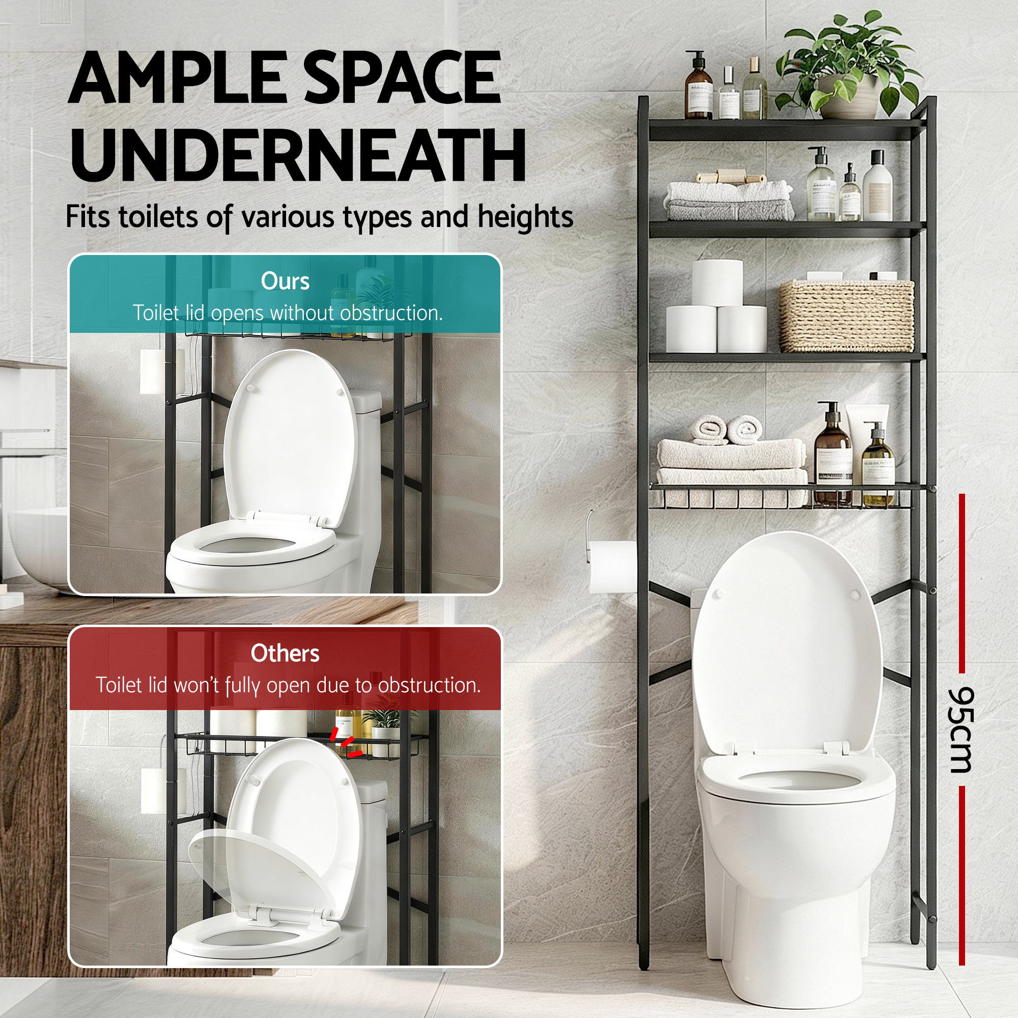 Over Toilet Bathroom Storage Rack Space Saving 4 Tier Organiser White - Furniture > Bathroom > Bathroom Cabinets, Cupboards & Storage - Rivercity House & Home Co. (ABN 18 642 972 209) - Affordable Modern Furniture Australia