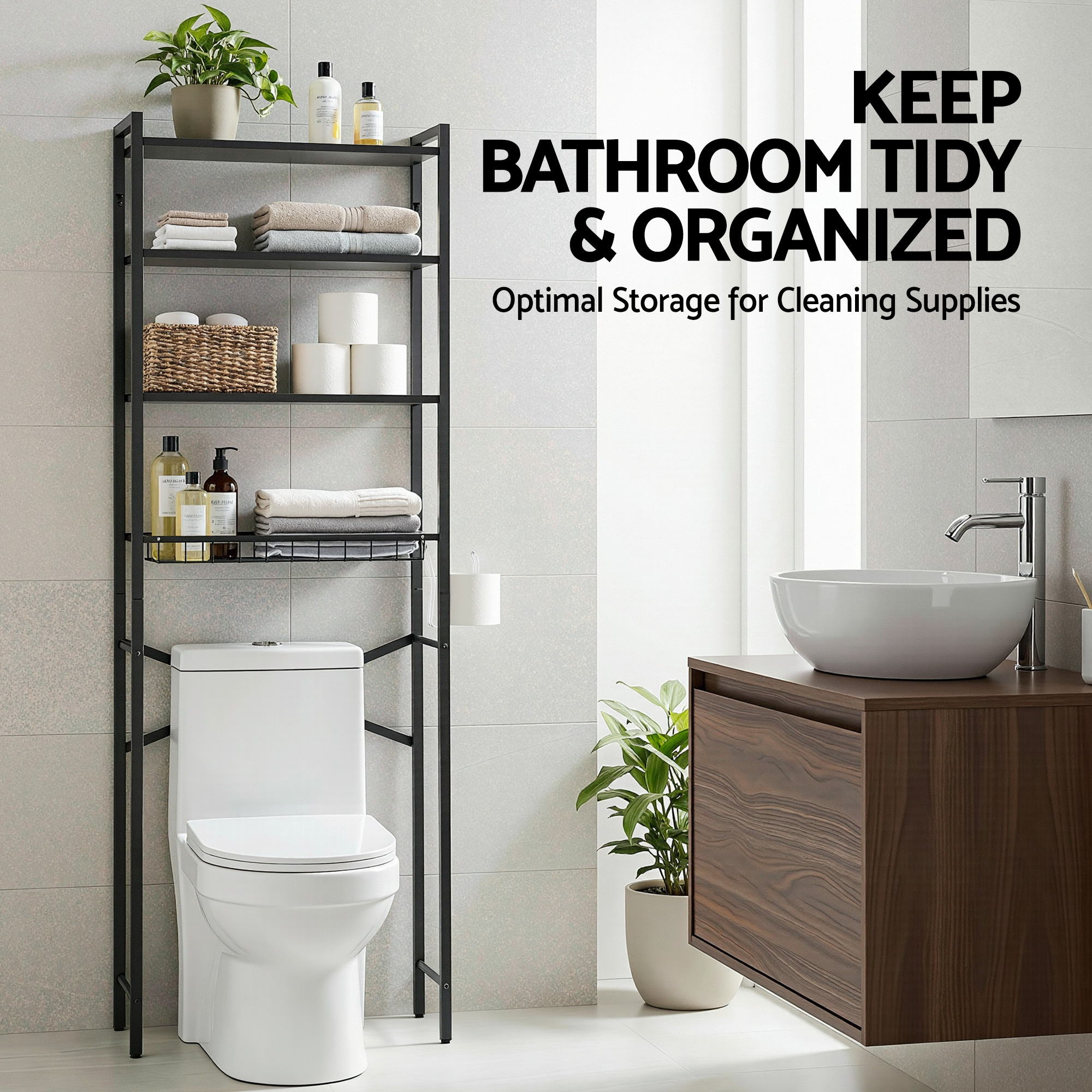 Over Toilet Bathroom Storage Rack Space Saving 4 Tier Organiser White - Furniture > Bathroom > Bathroom Cabinets, Cupboards & Storage - Rivercity House & Home Co. (ABN 18 642 972 209) - Affordable Modern Furniture Australia