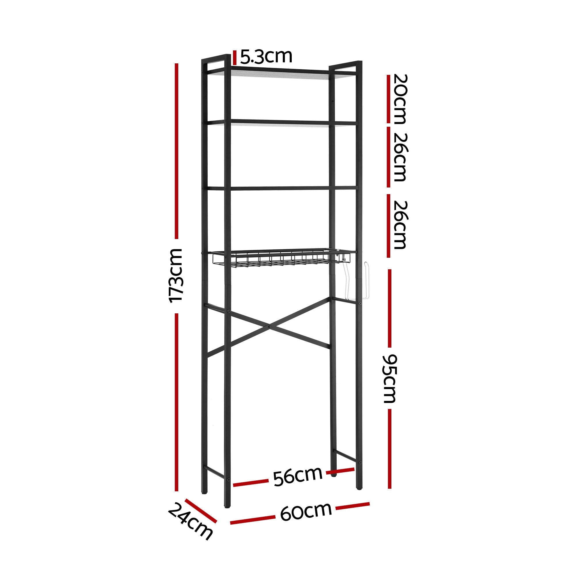 Over Toilet Bathroom Storage Rack Space Saving 4 Tier Organiser White - Furniture > Bathroom > Bathroom Cabinets, Cupboards & Storage - Rivercity House & Home Co. (ABN 18 642 972 209) - Affordable Modern Furniture Australia