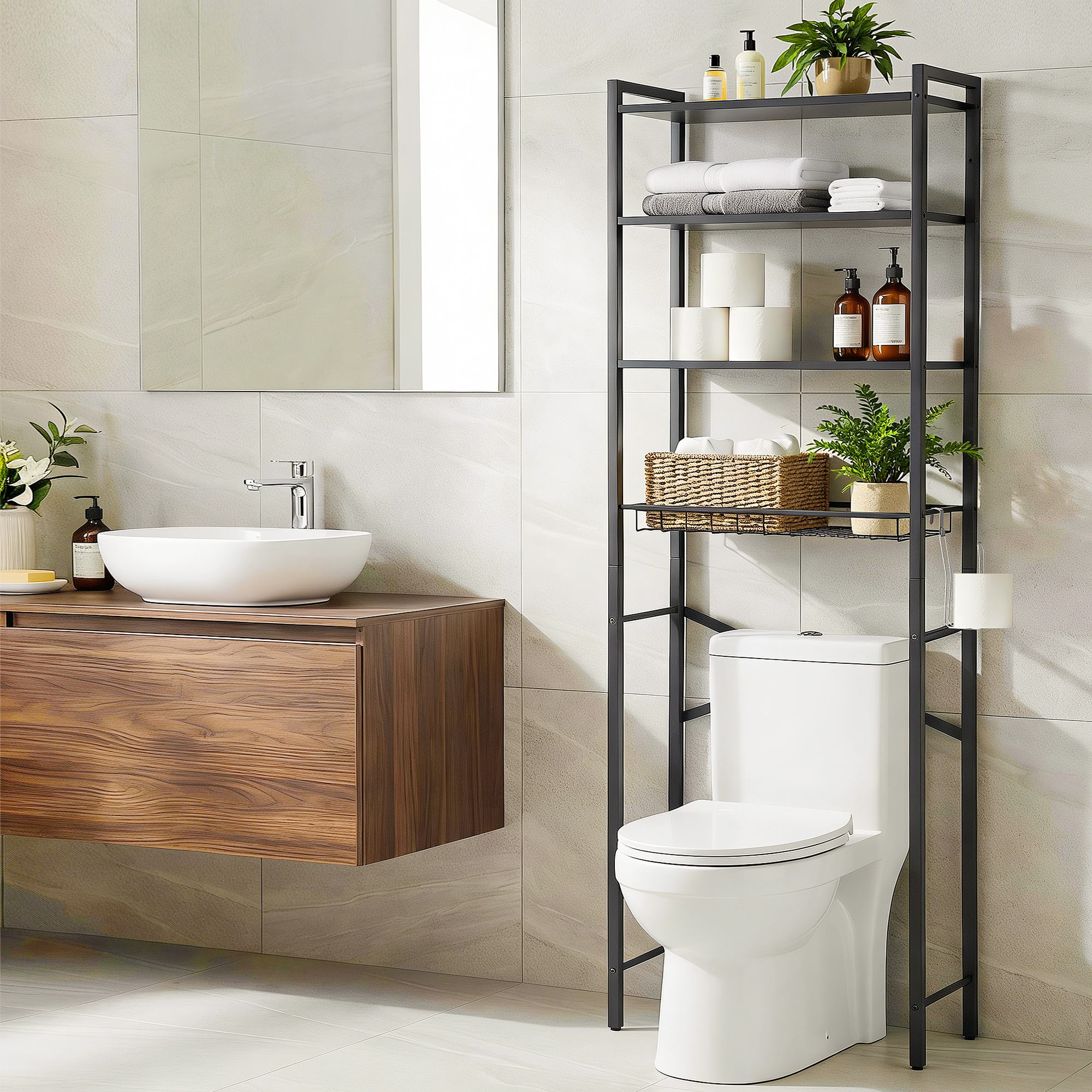 Over Toilet Bathroom Storage Rack Space Saving 4 Tier Organiser White - Furniture > Bathroom > Bathroom Cabinets, Cupboards & Storage - Rivercity House & Home Co. (ABN 18 642 972 209) - Affordable Modern Furniture Australia