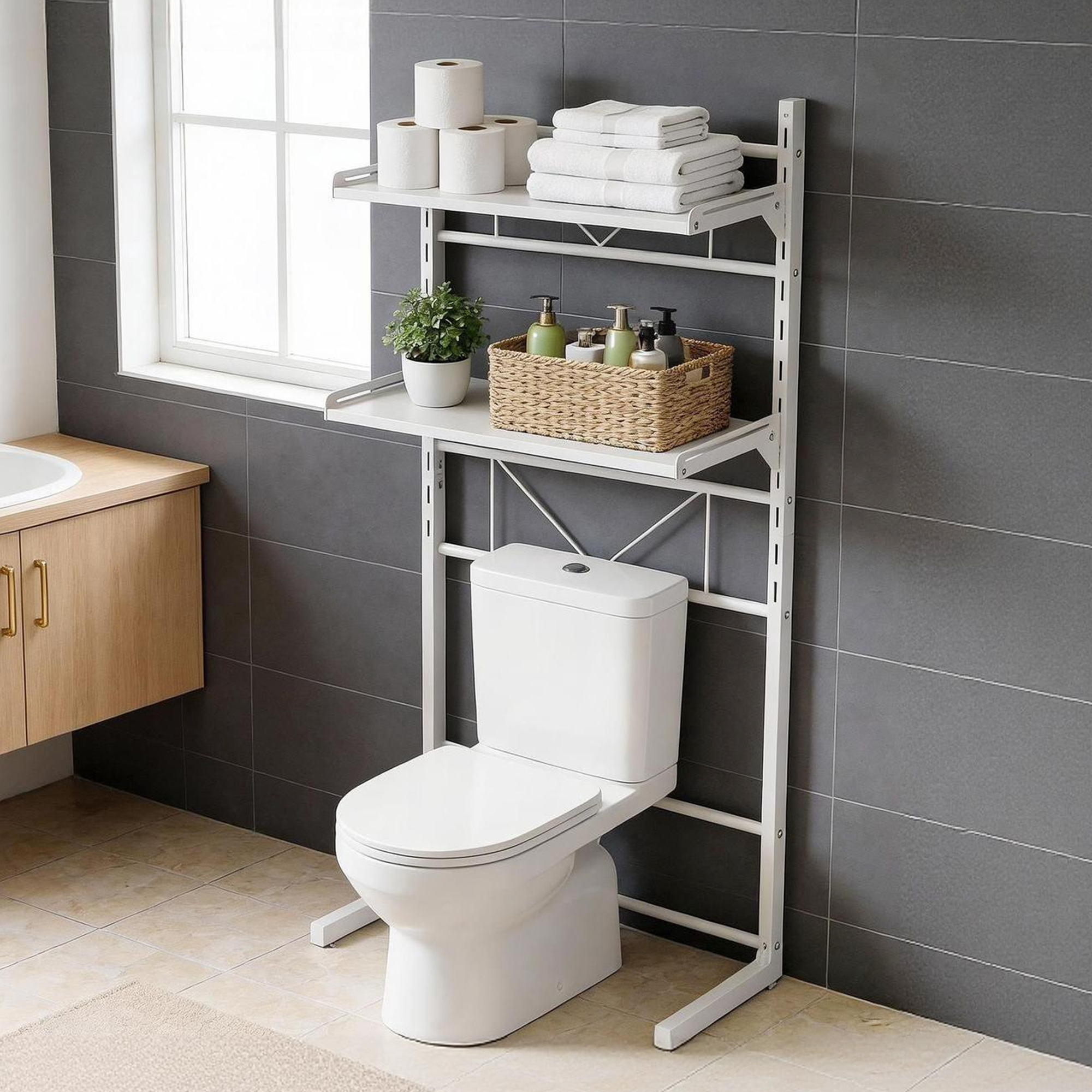 Over Toilet Bathroom Storage Shelf Rack Over Toilet 2 Tier - Furniture > Bathroom > Bathroom Cabinets, Cupboards & Storage - Rivercity House & Home Co. (ABN 18 642 972 209) - Affordable Modern Furniture Australia