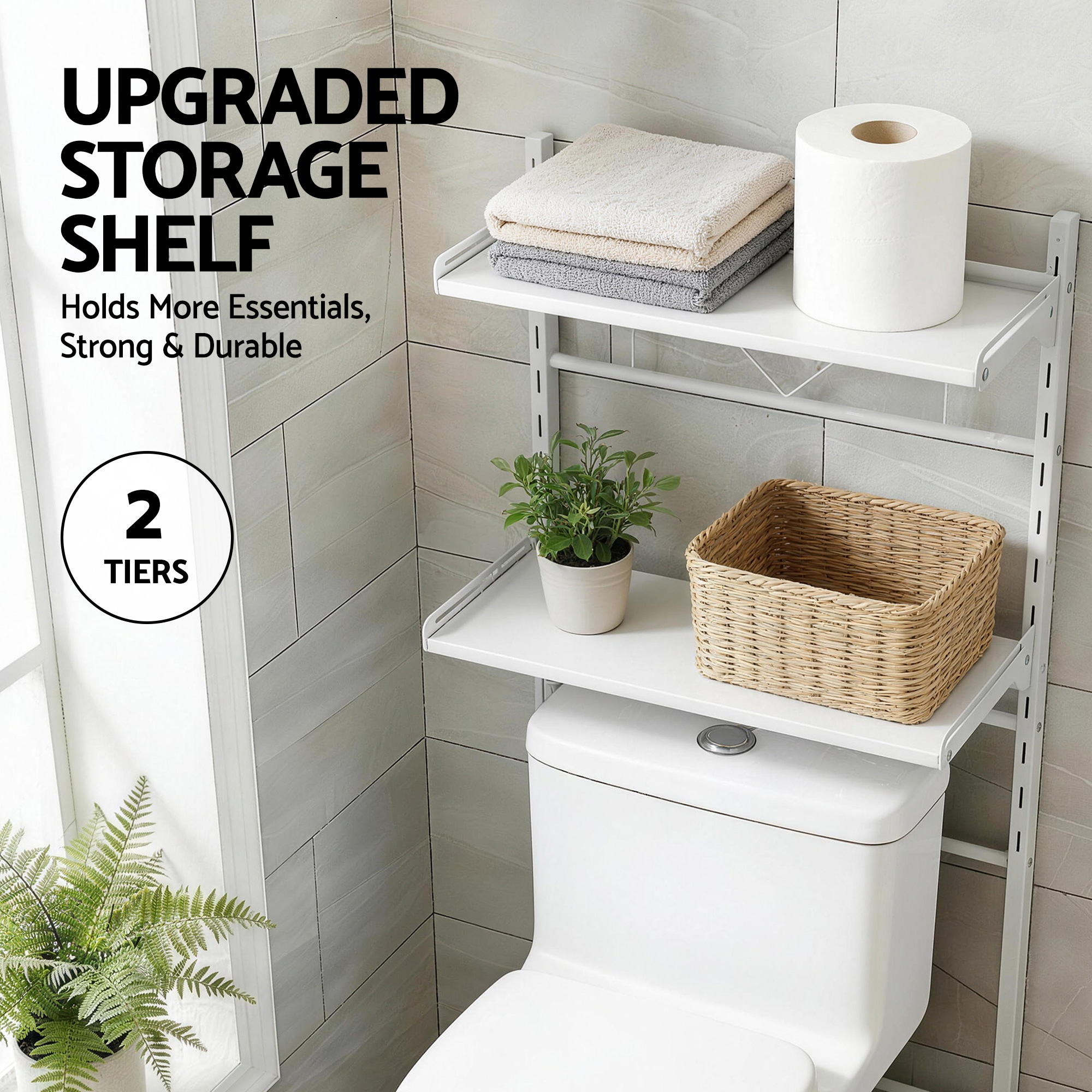 Over Toilet Bathroom Storage Shelf Rack Over Toilet 2 Tier - Furniture > Bathroom > Bathroom Cabinets, Cupboards & Storage - Rivercity House & Home Co. (ABN 18 642 972 209) - Affordable Modern Furniture Australia