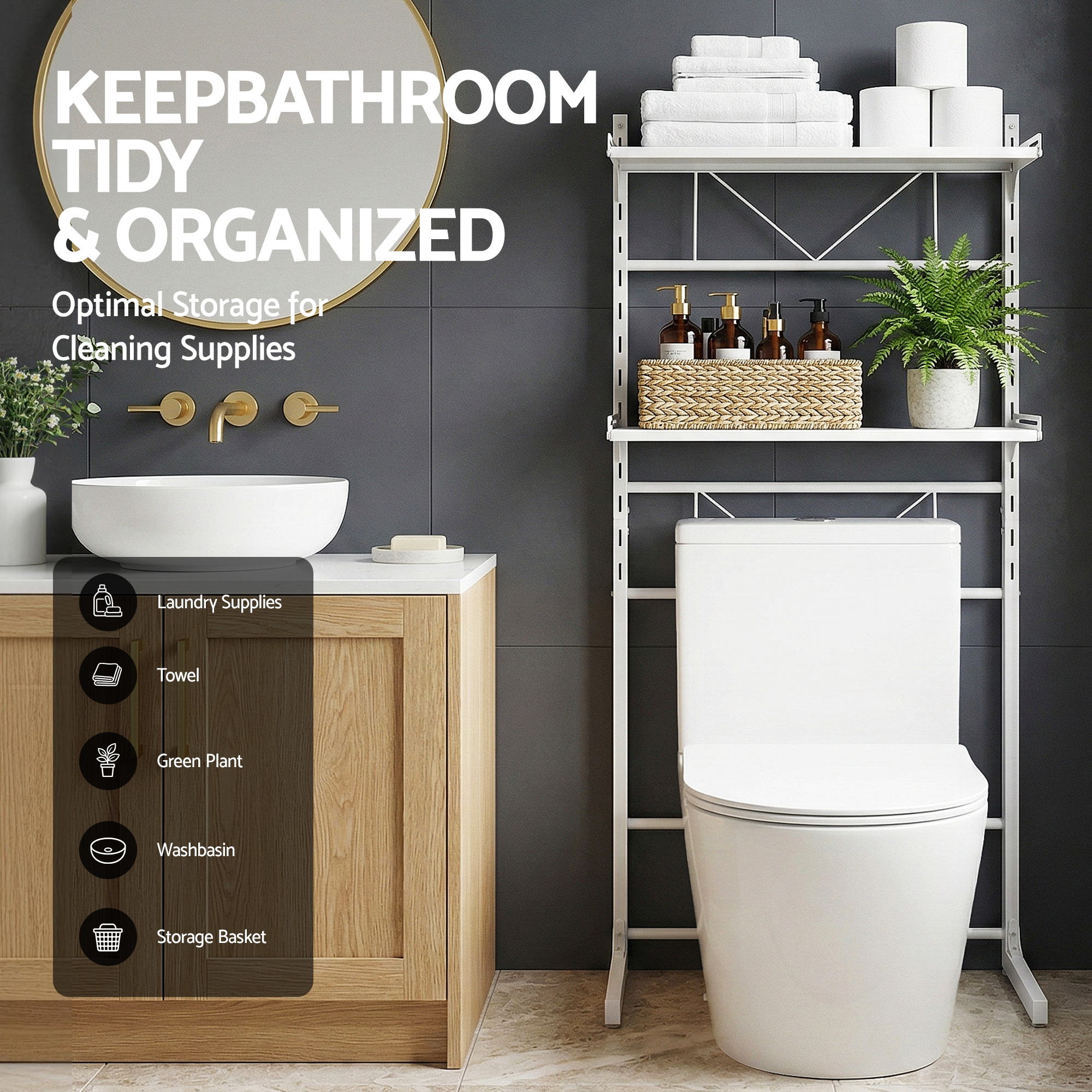 Over Toilet Bathroom Storage Shelf Rack Over Toilet 2 Tier - Furniture > Bathroom > Bathroom Cabinets, Cupboards & Storage - Rivercity House & Home Co. (ABN 18 642 972 209) - Affordable Modern Furniture Australia