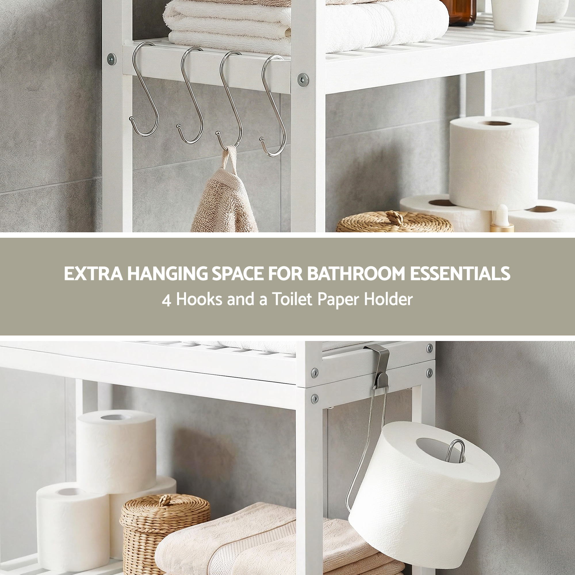 Over Toilet Storage Bathroom Rack Space Saving 3 Tier Organiser White - Furniture > Bathroom > Bathroom Cabinets, Cupboards & Storage - Rivercity House & Home Co. (ABN 18 642 972 209) - Affordable Modern Furniture Australia