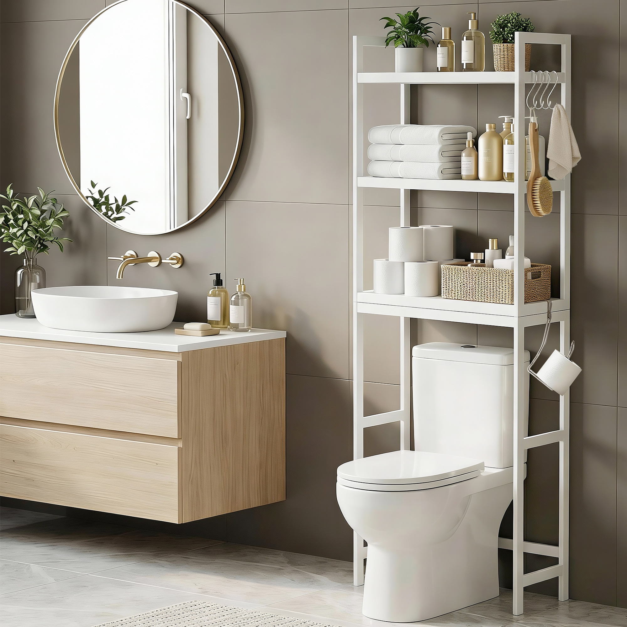 Over Toilet Storage Bathroom Rack Space Saving 3 Tier Organiser White - Furniture > Bathroom > Bathroom Cabinets, Cupboards & Storage - Rivercity House & Home Co. (ABN 18 642 972 209) - Affordable Modern Furniture Australia
