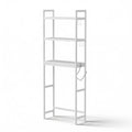 Over Toilet 3 Tier Bathroom Storage Rack with Hooks and Toilet Paper Holder - White
