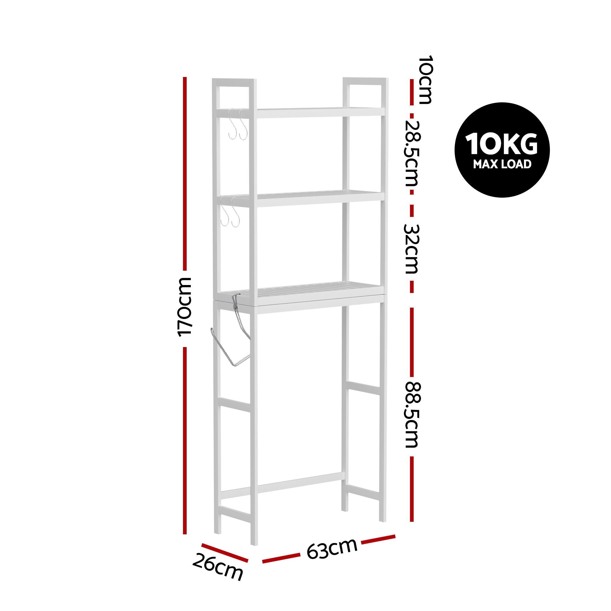 Over Toilet Storage Bathroom Rack Space Saving 3 Tier Organiser White - Furniture > Bathroom > Bathroom Cabinets, Cupboards & Storage - Rivercity House & Home Co. (ABN 18 642 972 209) - Affordable Modern Furniture Australia