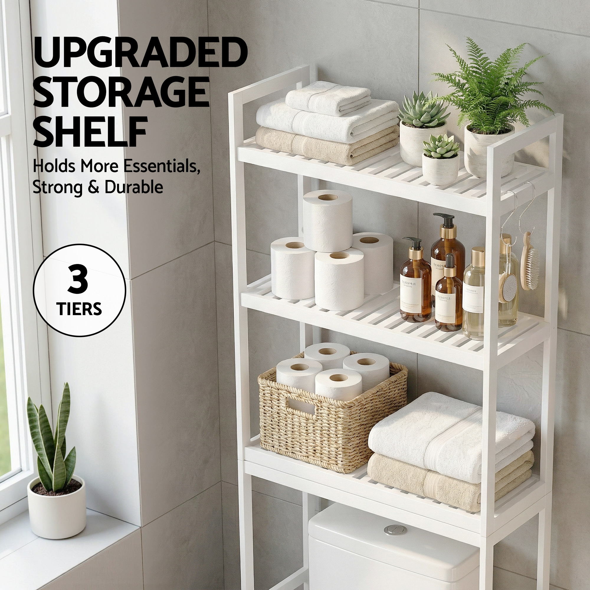 Over Toilet Storage Bathroom Rack Space Saving 3 Tier Organiser White - Furniture > Bathroom > Bathroom Cabinets, Cupboards & Storage - Rivercity House & Home Co. (ABN 18 642 972 209) - Affordable Modern Furniture Australia