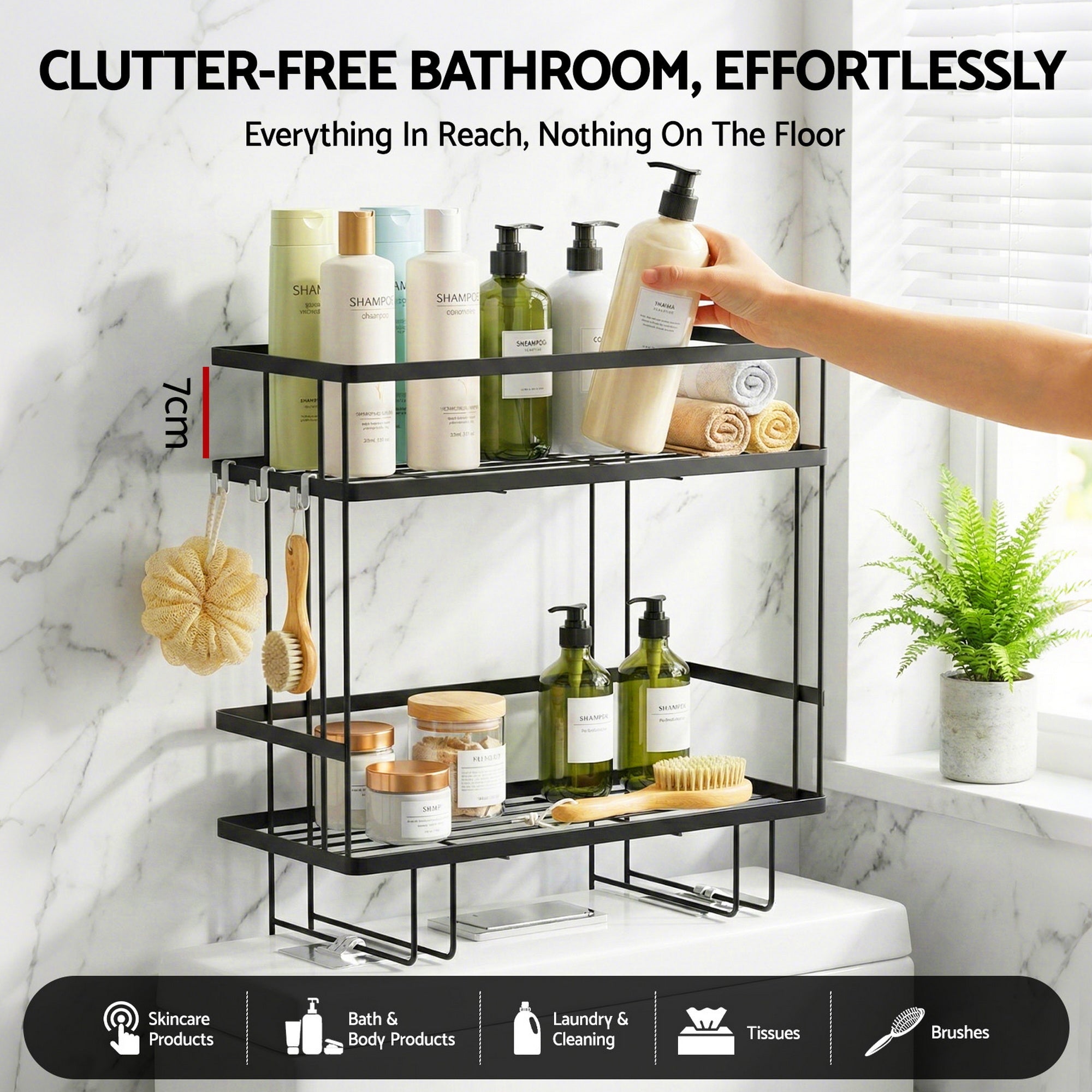Over Toilet Storage Rack Bathroom Shelf Organizer 2 Tier - Furniture > Bathroom > Bathroom Cabinets, Cupboards & Storage - Rivercity House & Home Co. (ABN 18 642 972 209) - Affordable Modern Furniture Australia