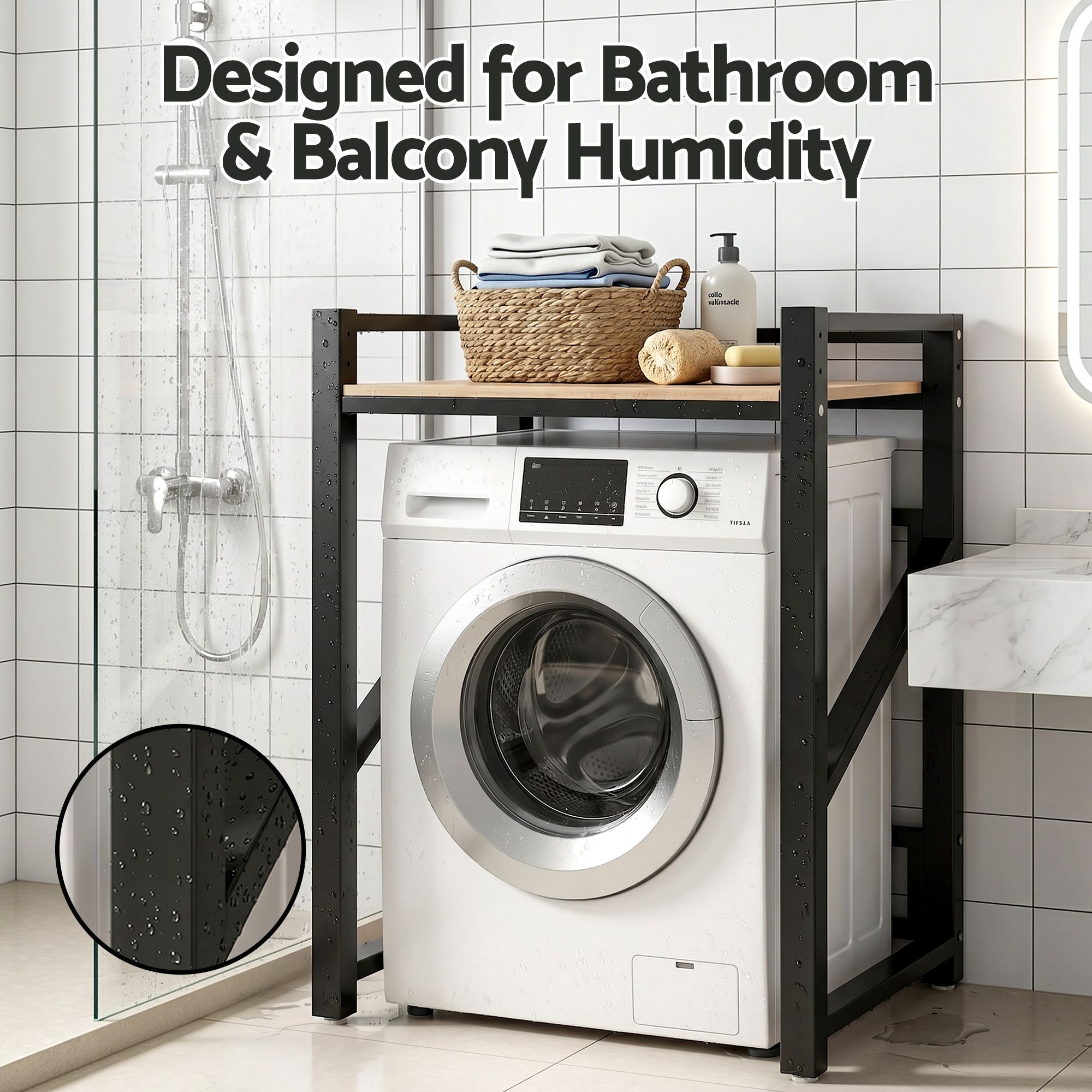 Over Washing Machine Rack Laundry Shelf Space Saver 75cm Black - Furniture > Bathroom > Bathroom Cabinets, Cupboards & Storage - Rivercity House & Home Co. (ABN 18 642 972 209) - Affordable Modern Furniture Australia