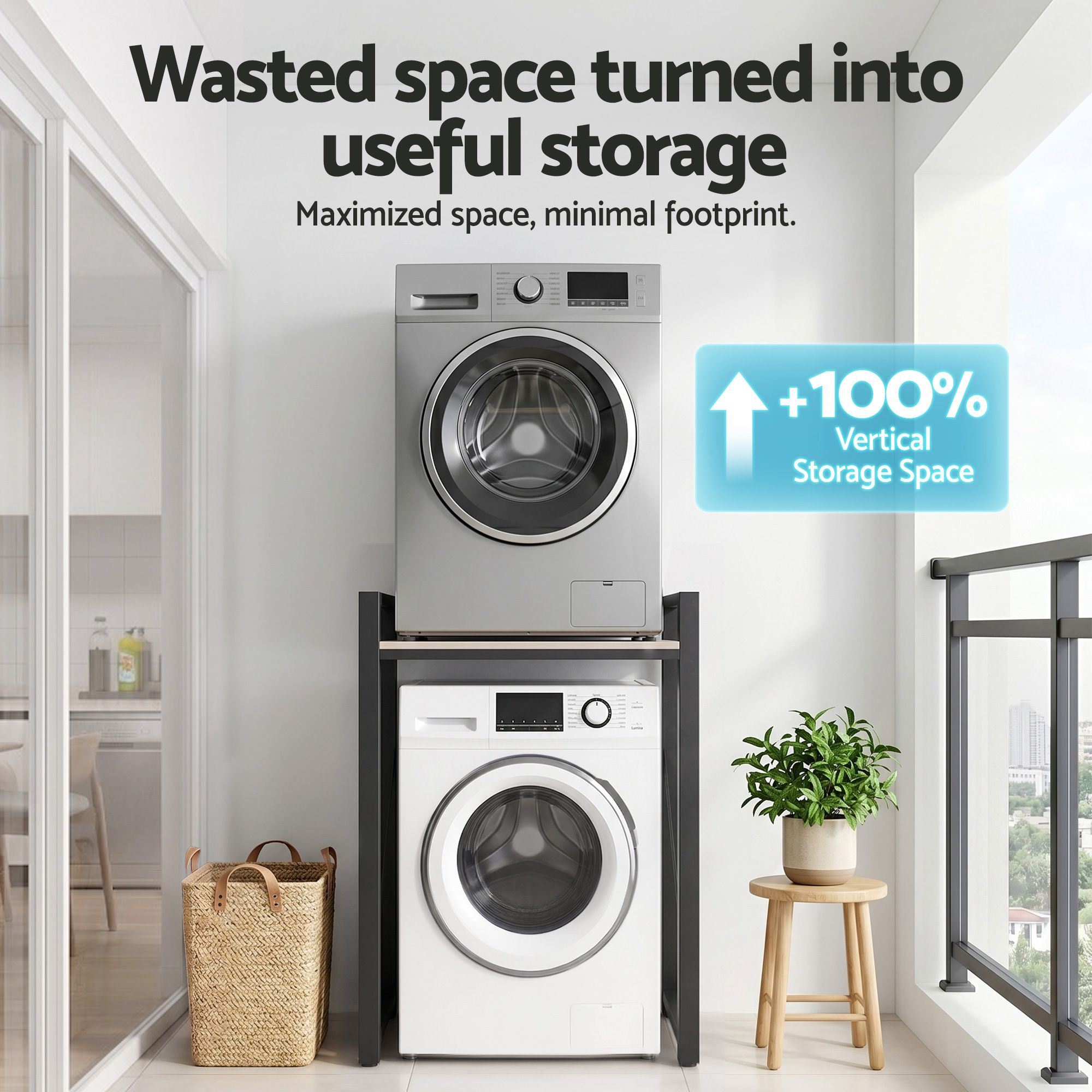 Over Washing Machine Rack Laundry Shelf Space Saver 75cm Black - Furniture > Bathroom > Bathroom Cabinets, Cupboards & Storage - Rivercity House & Home Co. (ABN 18 642 972 209) - Affordable Modern Furniture Australia