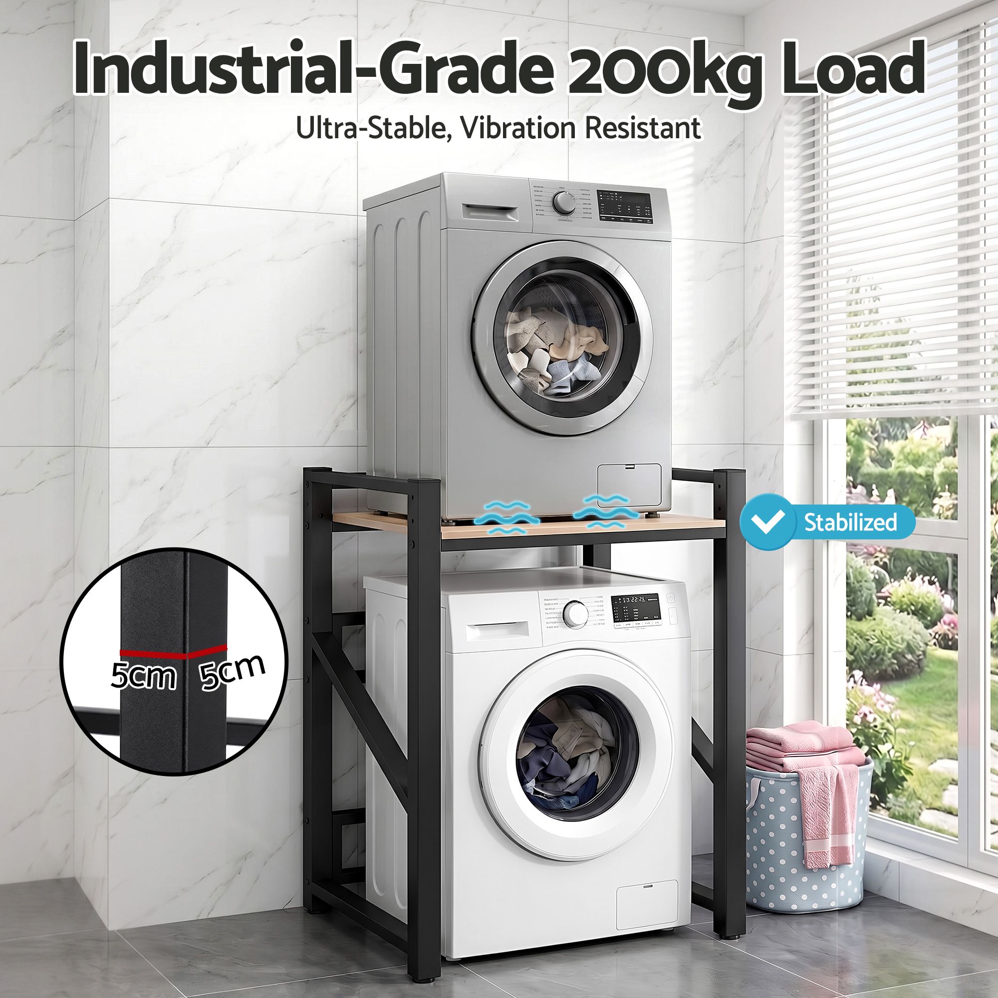 Over Washing Machine Rack Laundry Shelf Space Saver 75cm Black - Furniture > Bathroom > Bathroom Cabinets, Cupboards & Storage - Rivercity House & Home Co. (ABN 18 642 972 209) - Affordable Modern Furniture Australia